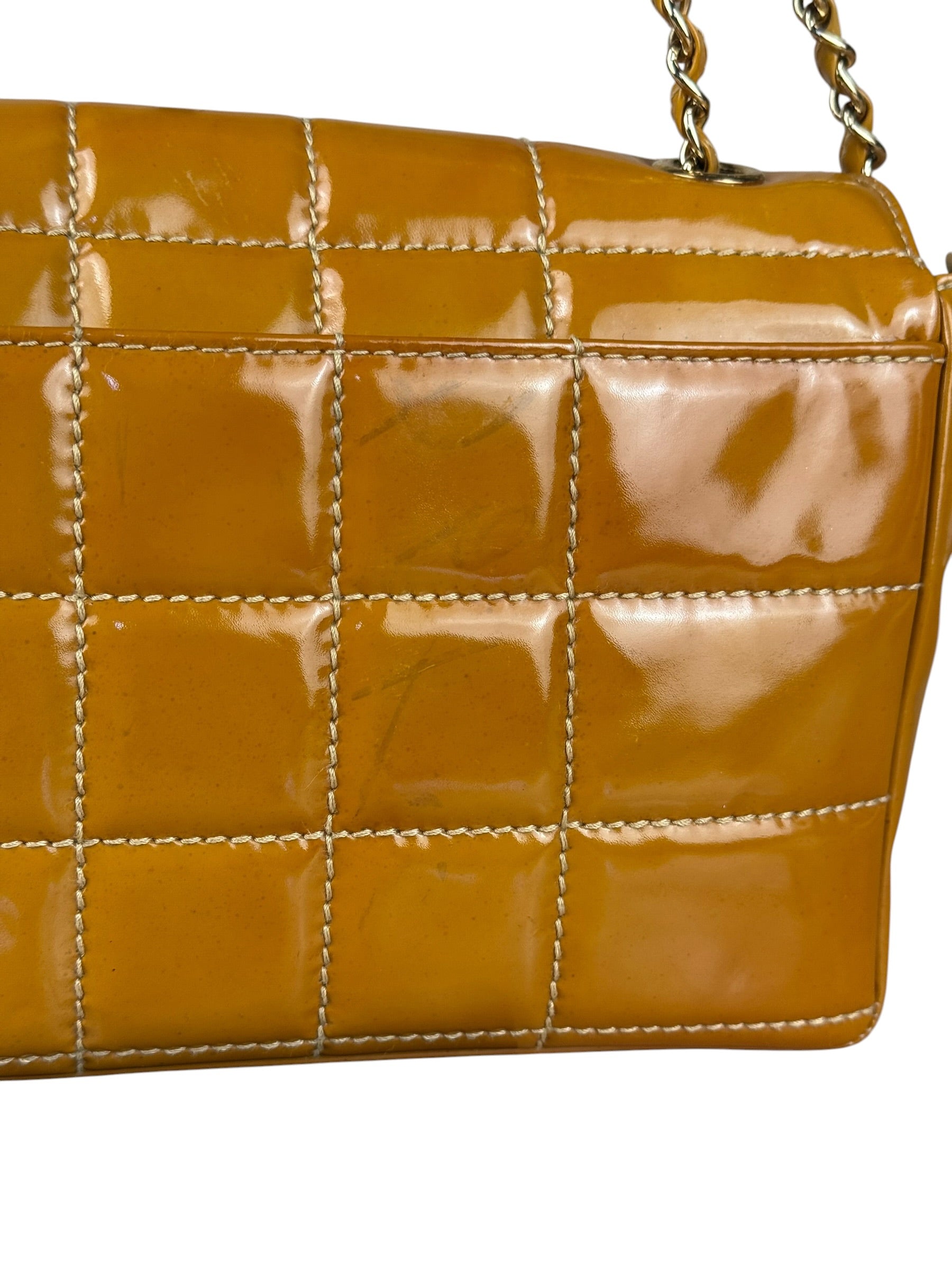 Chanel Gold Patent East West Stitch Flap Bag 2002