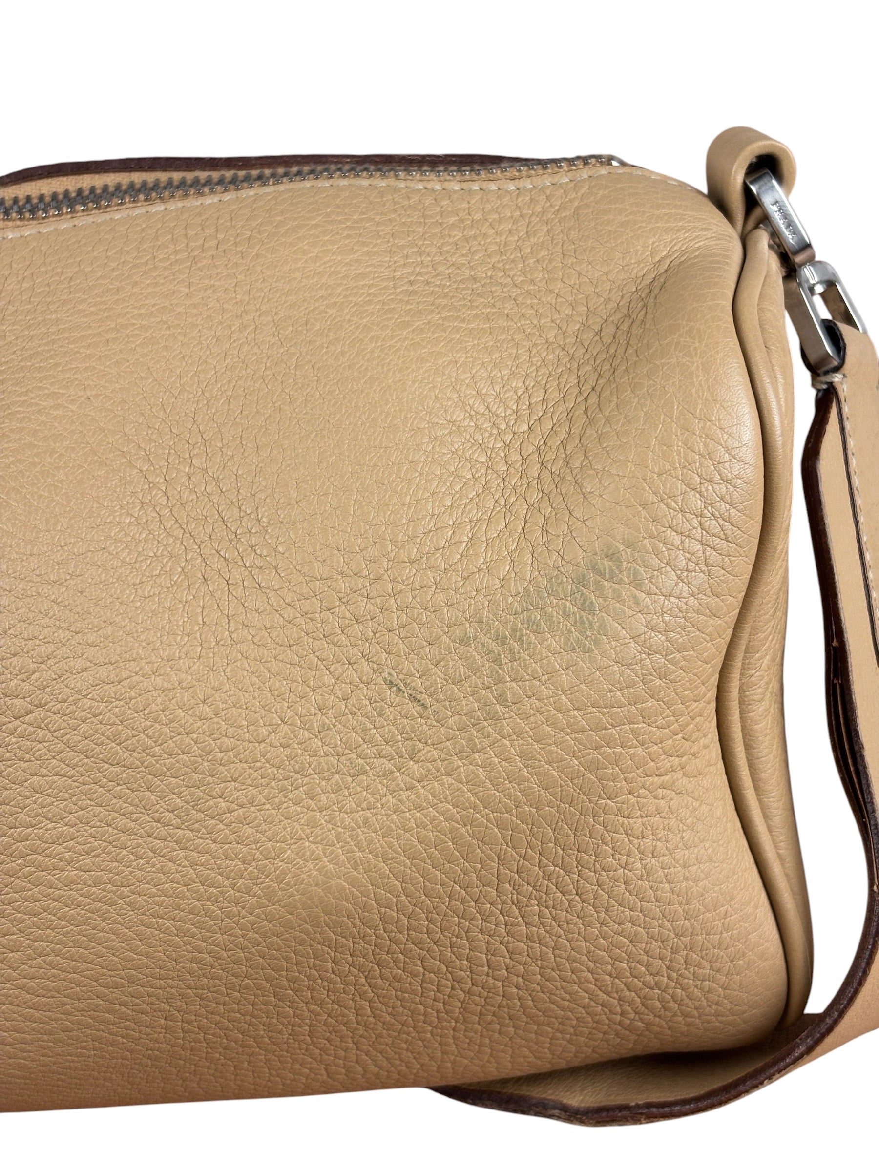 Prada Beige Leather Vitello Daino Buckle Shoulder Bag