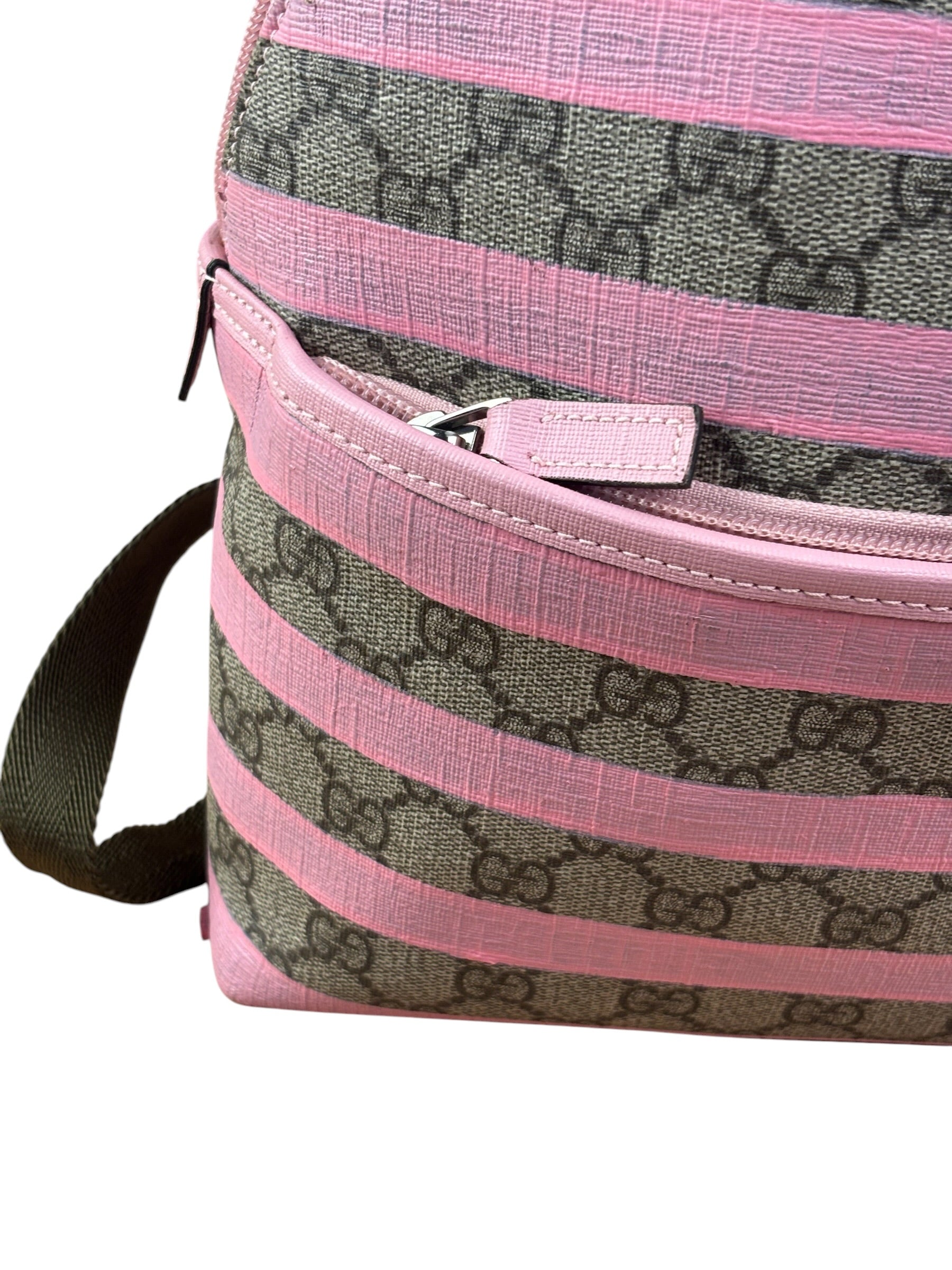 Gucci Pink Stripped Kids GG Supreme Canvas Backpack