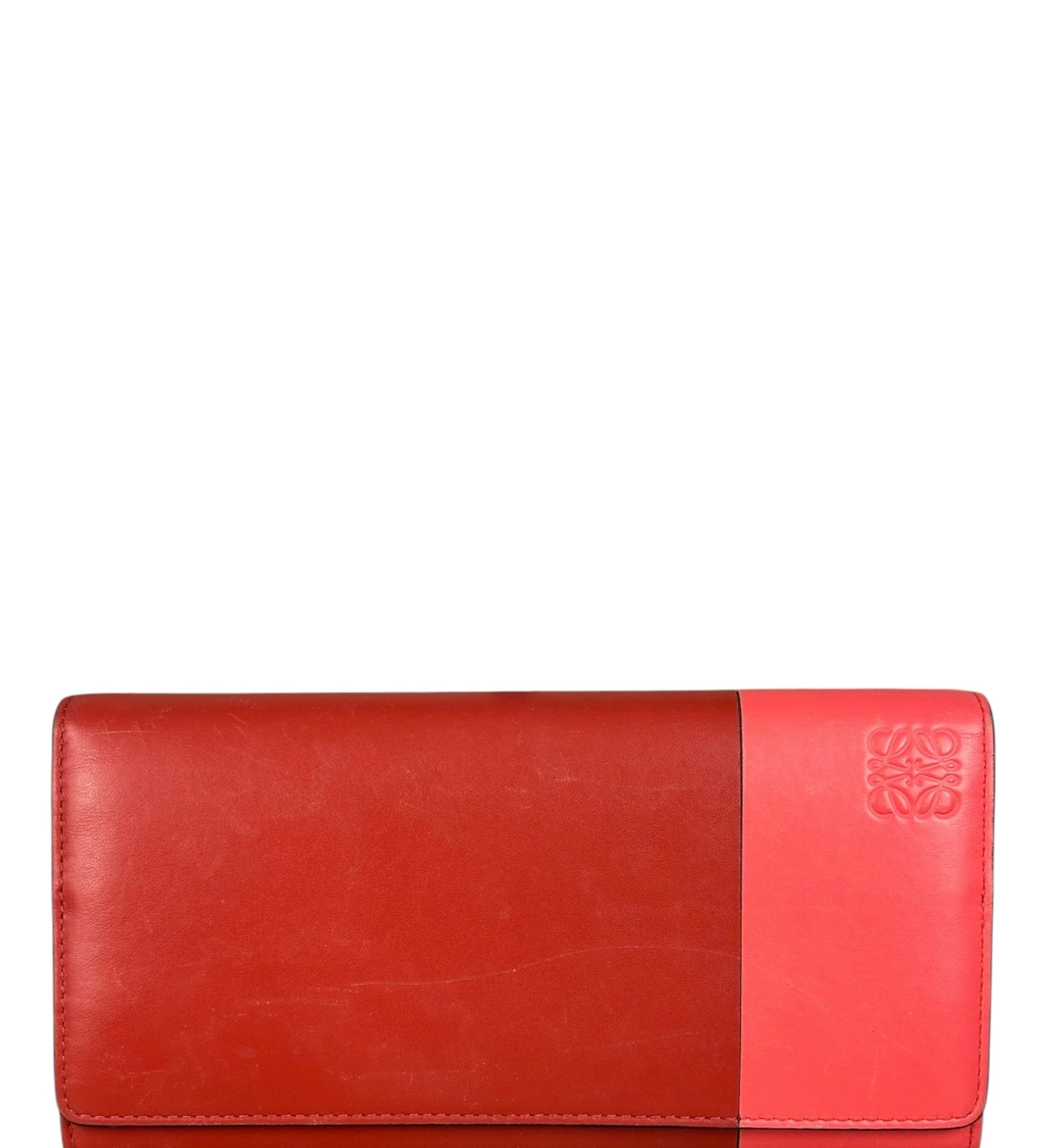 Loewe Red/Pink Leather Trifold Long Wallet