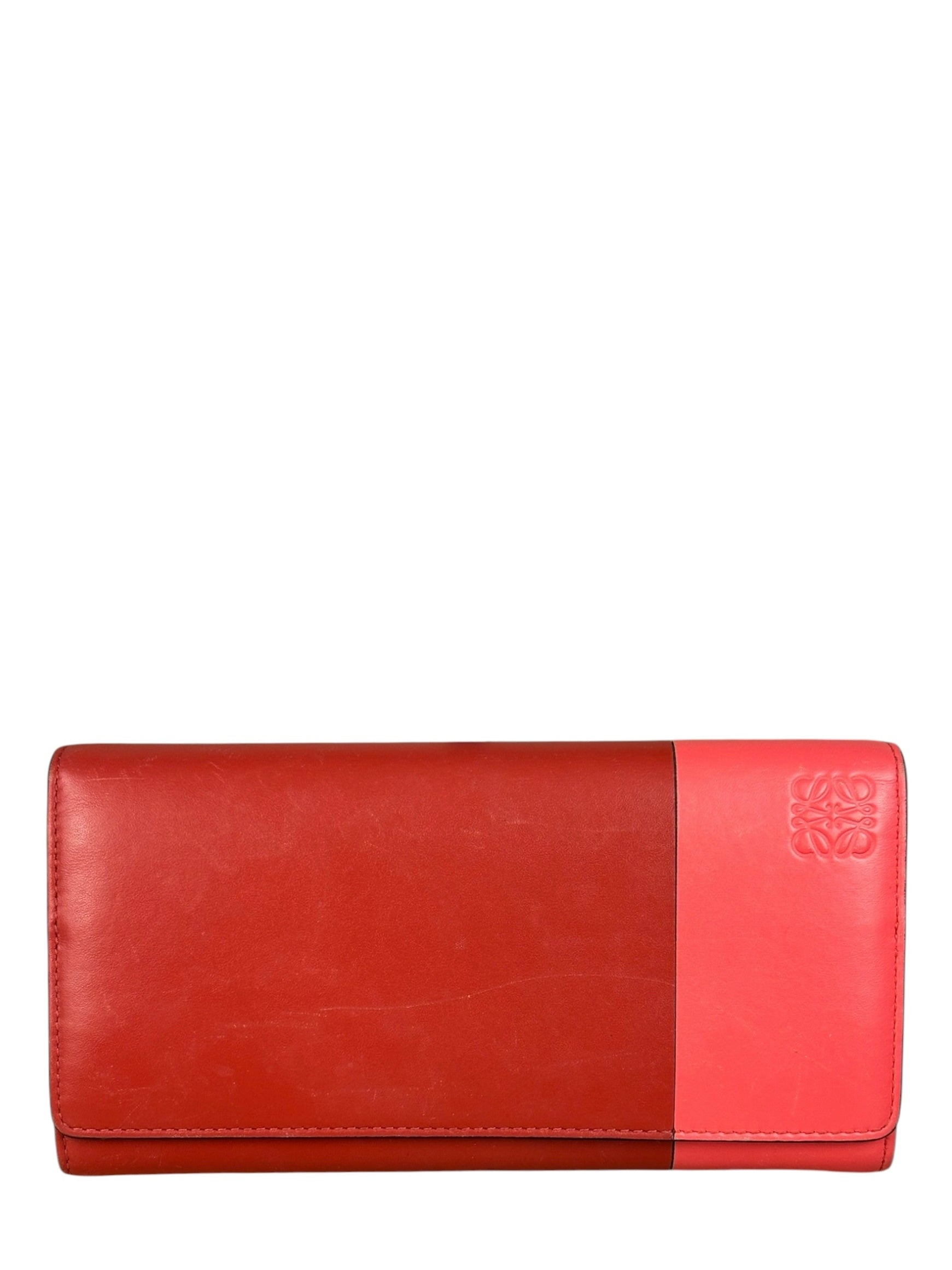 Loewe Red/Pink Leather Trifold Long Wallet