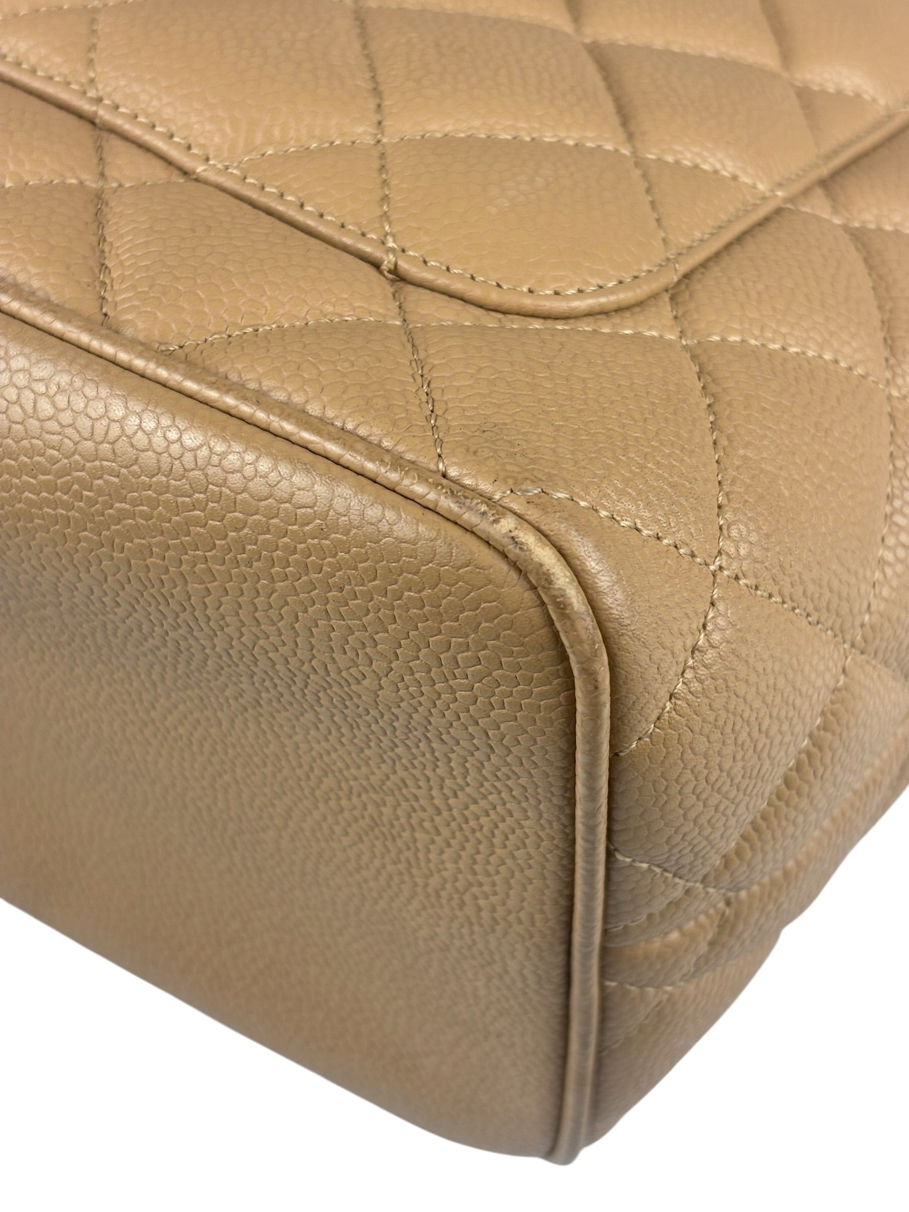 Chanel Vintage Beige Leather Diamond Quilted Medallion Tote Bag 2002