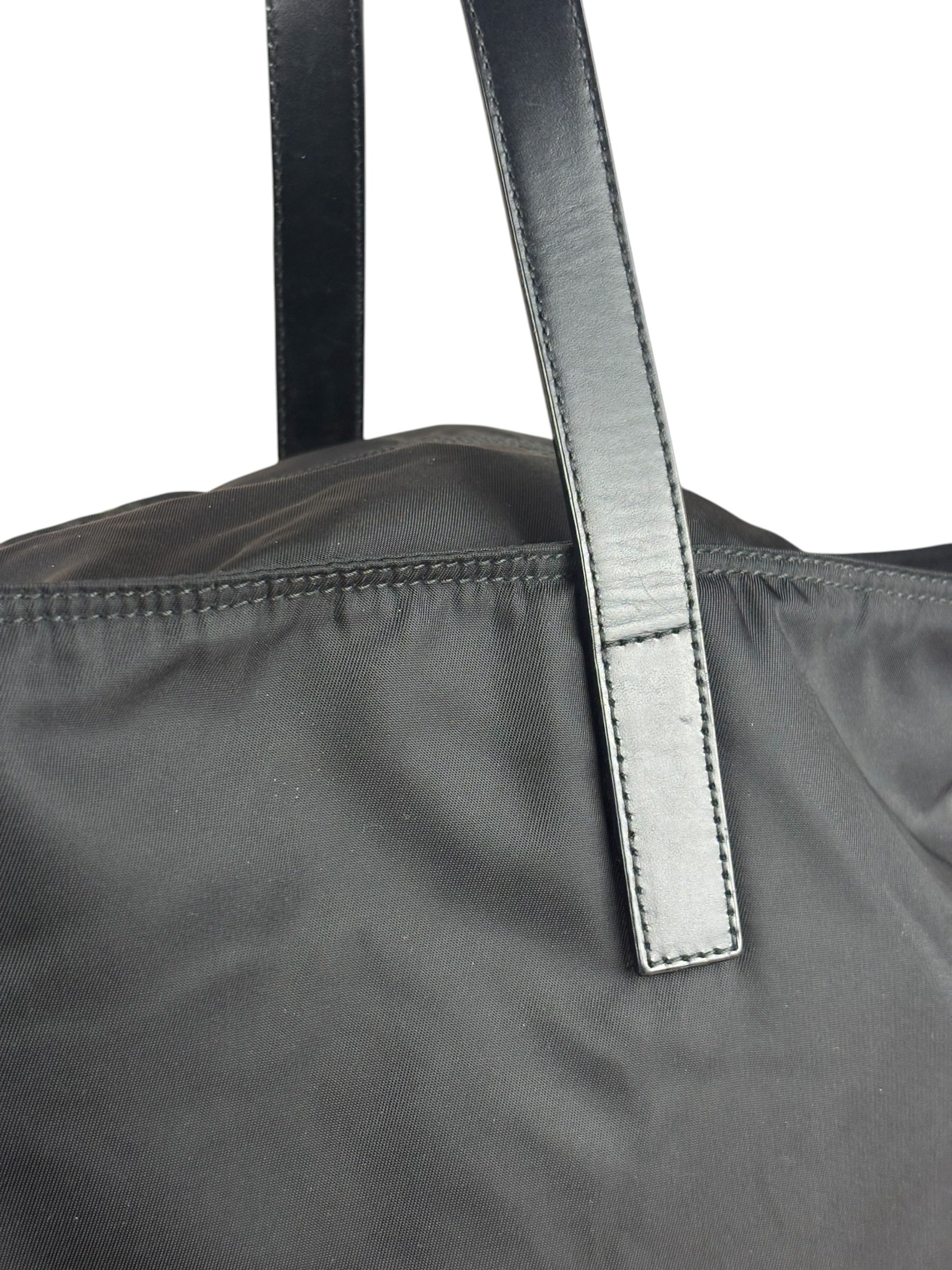 Prada Black Saffiano Leather Strap Tessuto Nylon Tote Bag