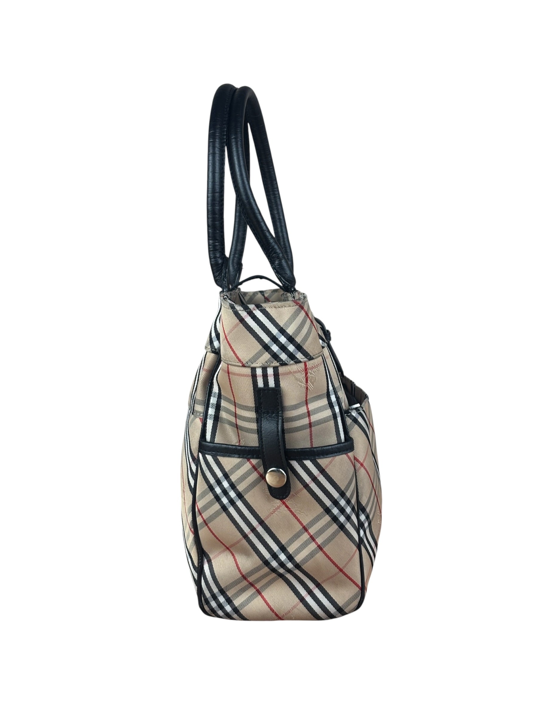 Burberry Vintage Blue Label Nova Check Multi-Pocket Nylon Tote Bag