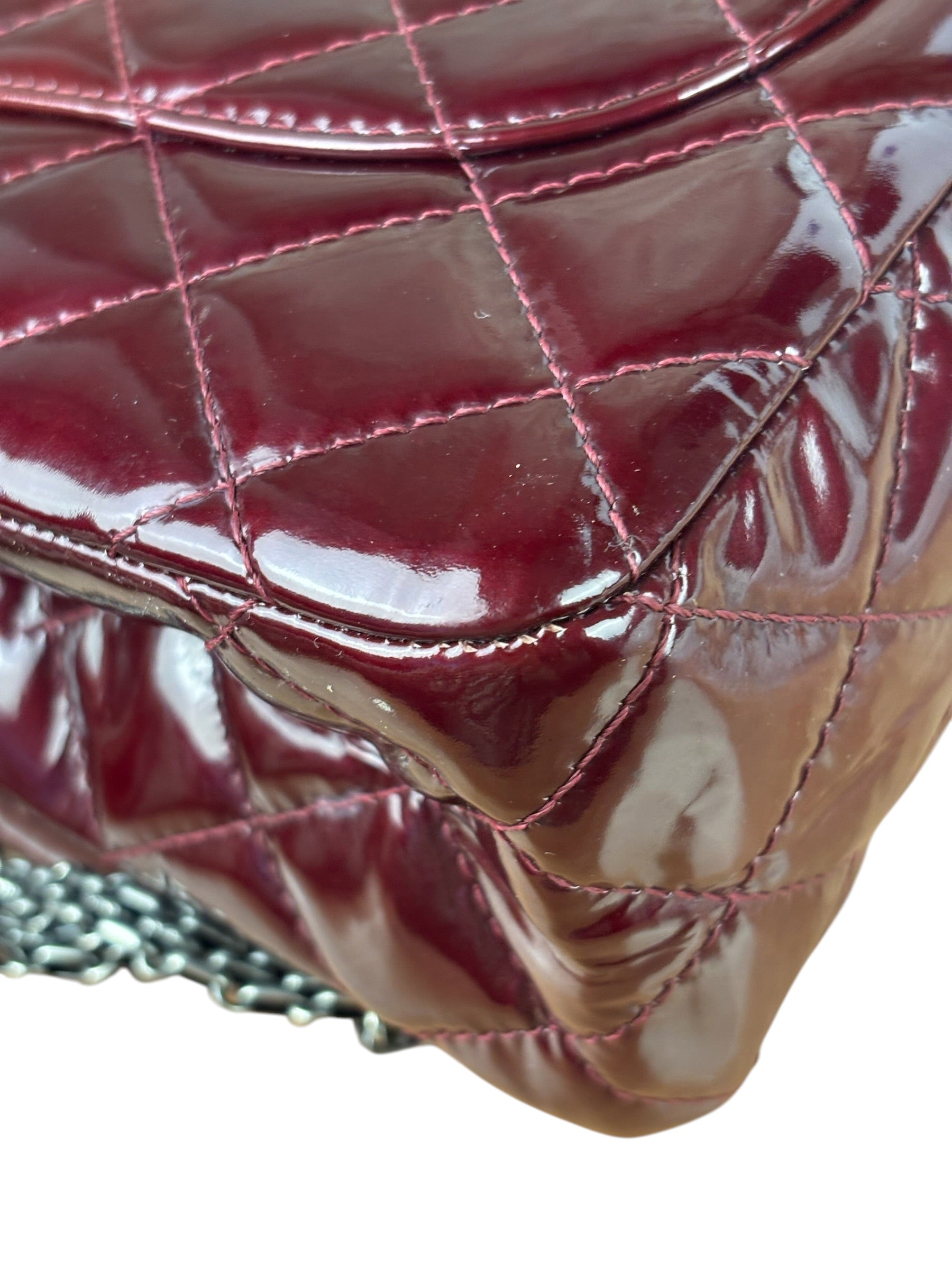 Chanel Burgundy Quilted Patent Leather 2.55 Reissue 227 Large Double Flap Bag 2011