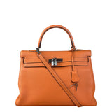 Hermes 2011 Orange Togo Leather Palladium Kelly 35
