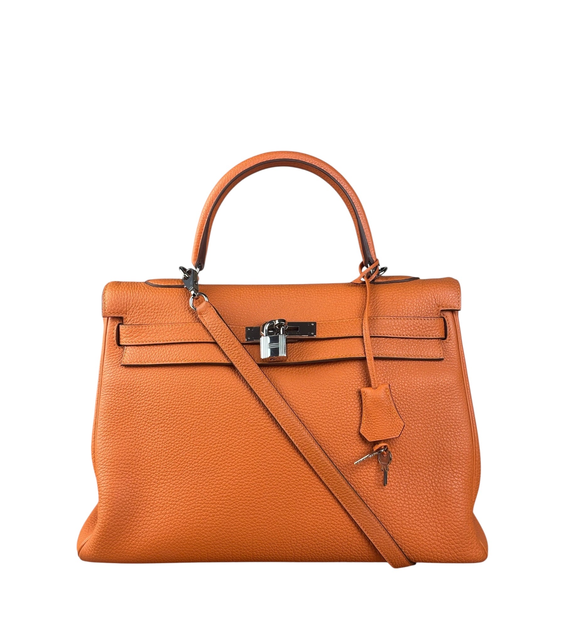 Hermes 2011 Orange Togo Leather Palladium Kelly 35