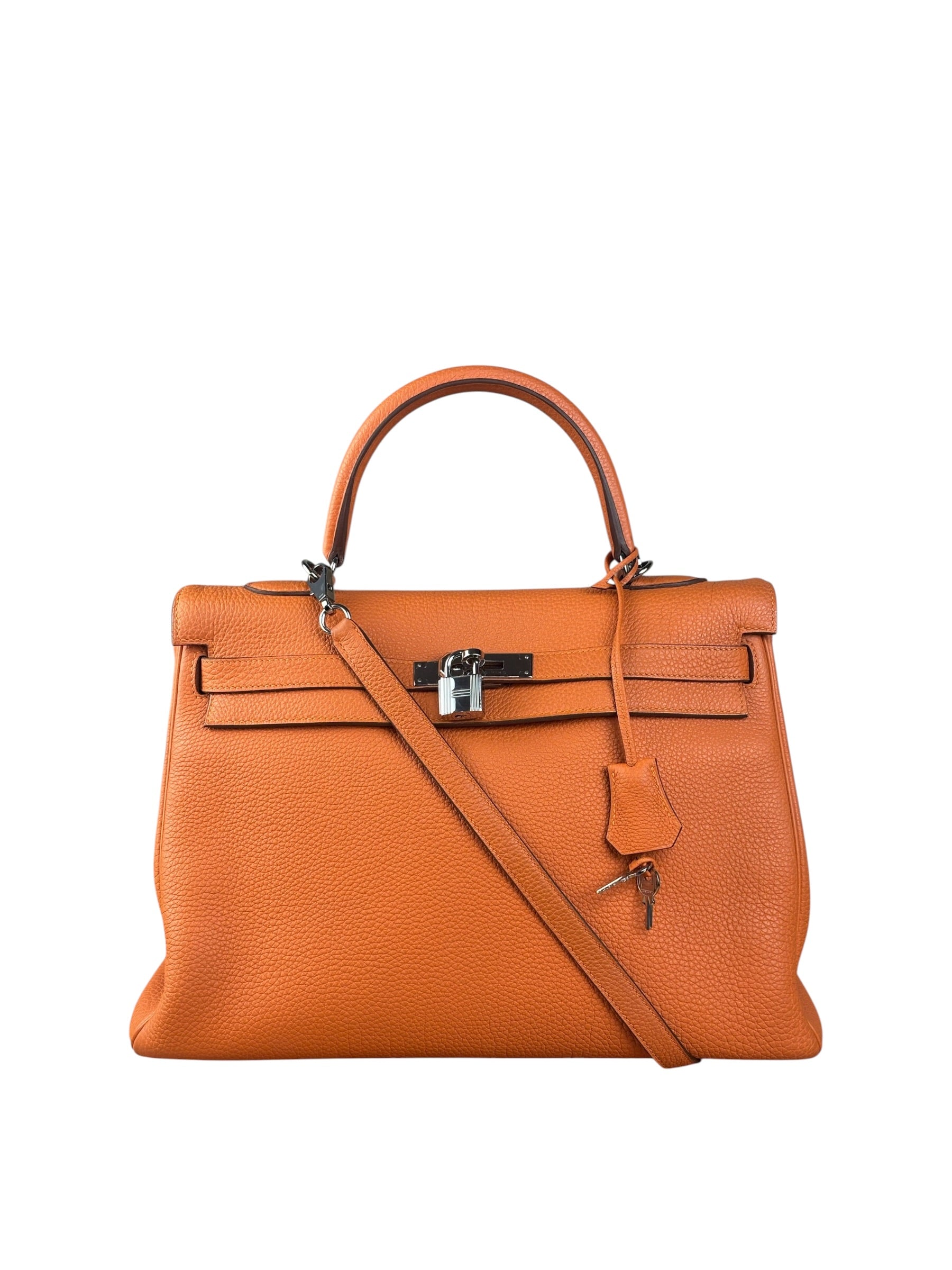 Hermes 2011 Orange Togo Leather Palladium Kelly 35