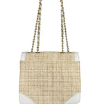 Chanel White Leather Trim Tweed Shoulder Bag 2001
