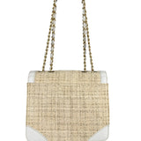 Chanel White Leather Trim Tweed Shoulder Bag 2001