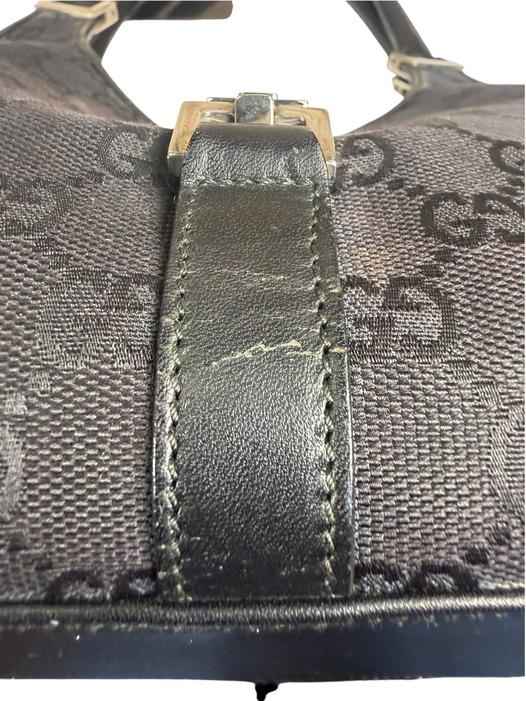 Gucci Black Leather Trim GG Bardot Jackie Medium Hobo Bag