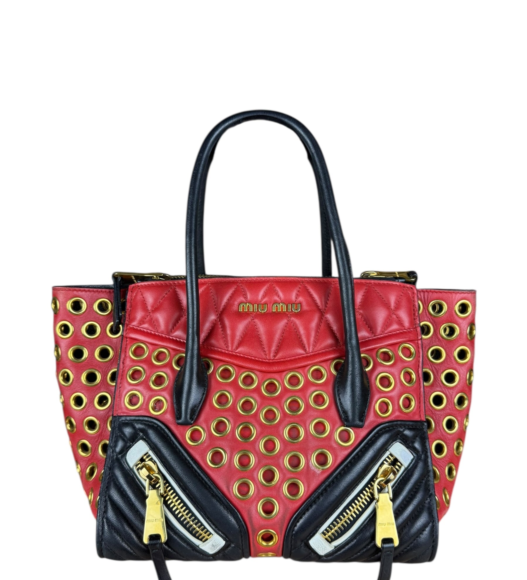 Miu Miu Leather Rings Red Biker Tote