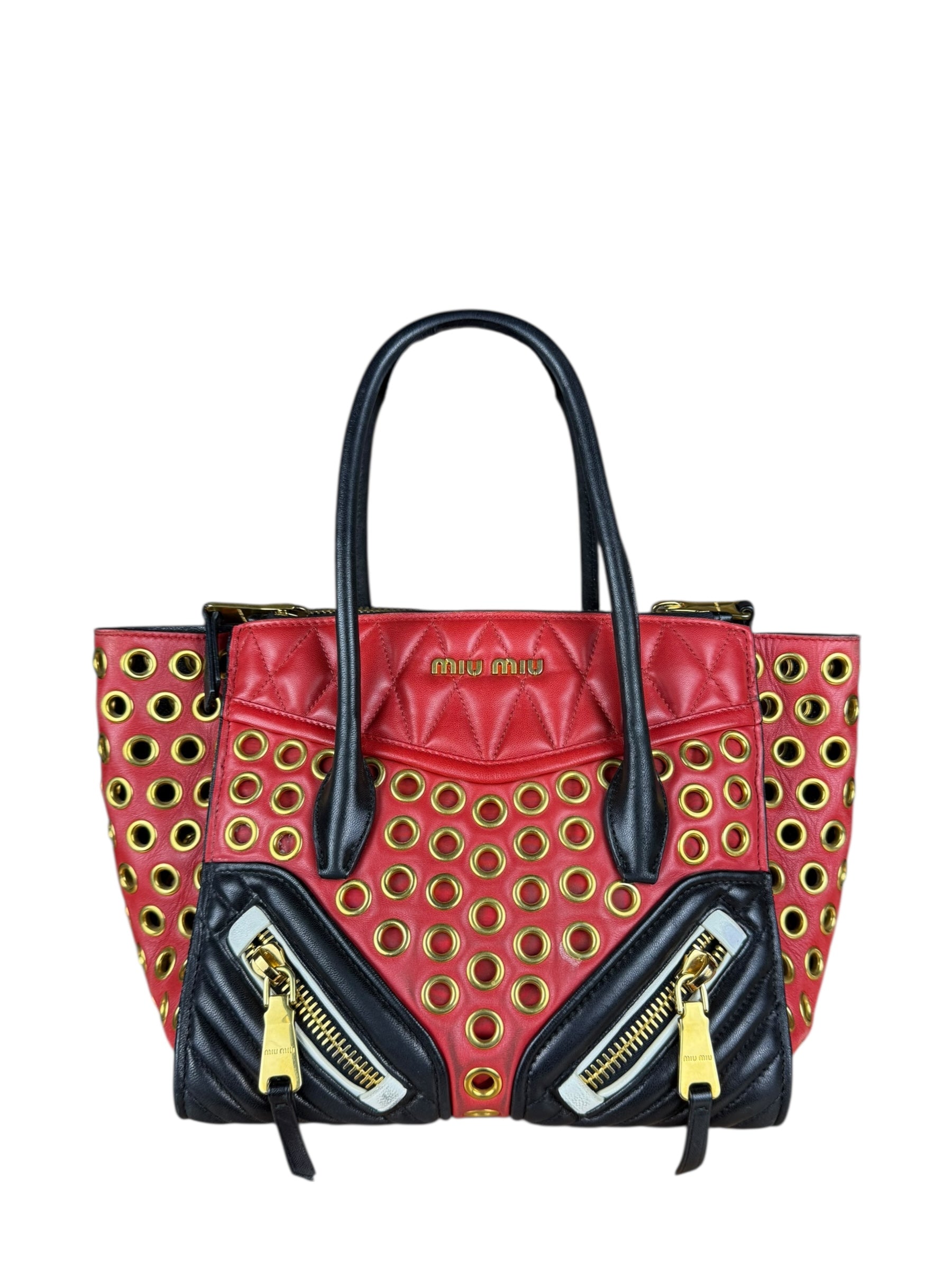 Miu Miu Leather Rings Red Biker Tote
