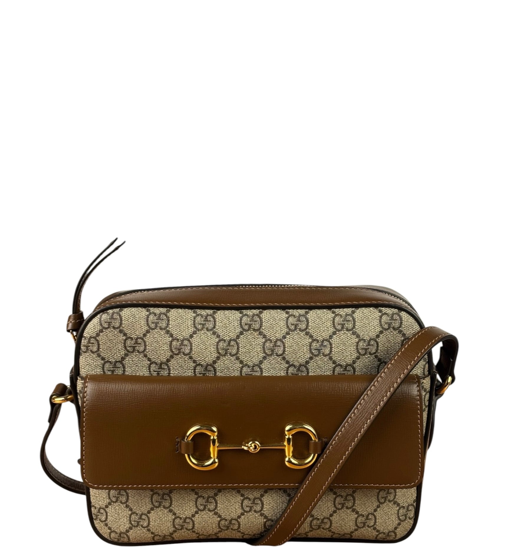 Gucci Brown Leather GG Horsebit Camera Bag 1955
