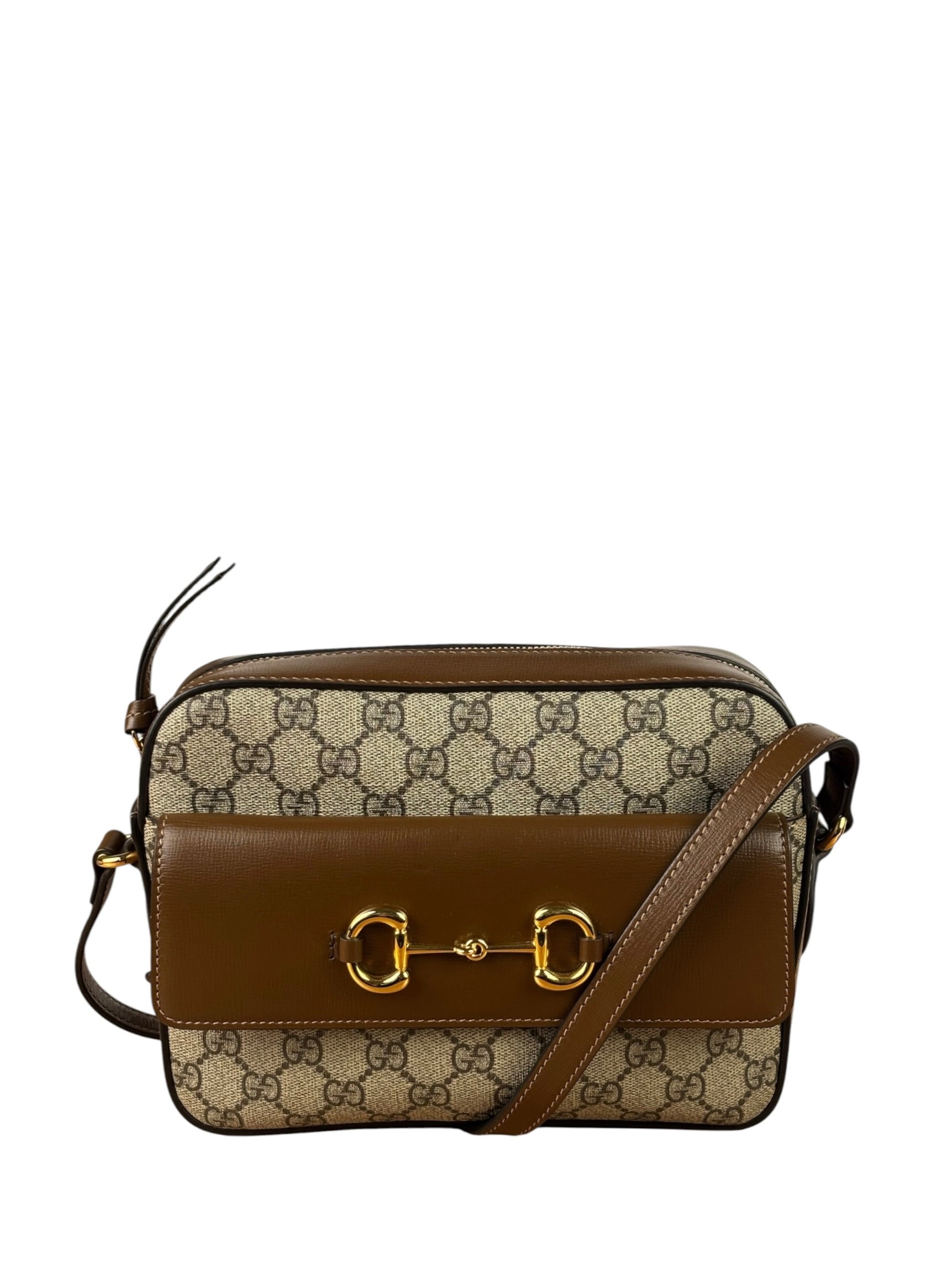 Gucci Brown Leather GG Horsebit Camera Bag 1955