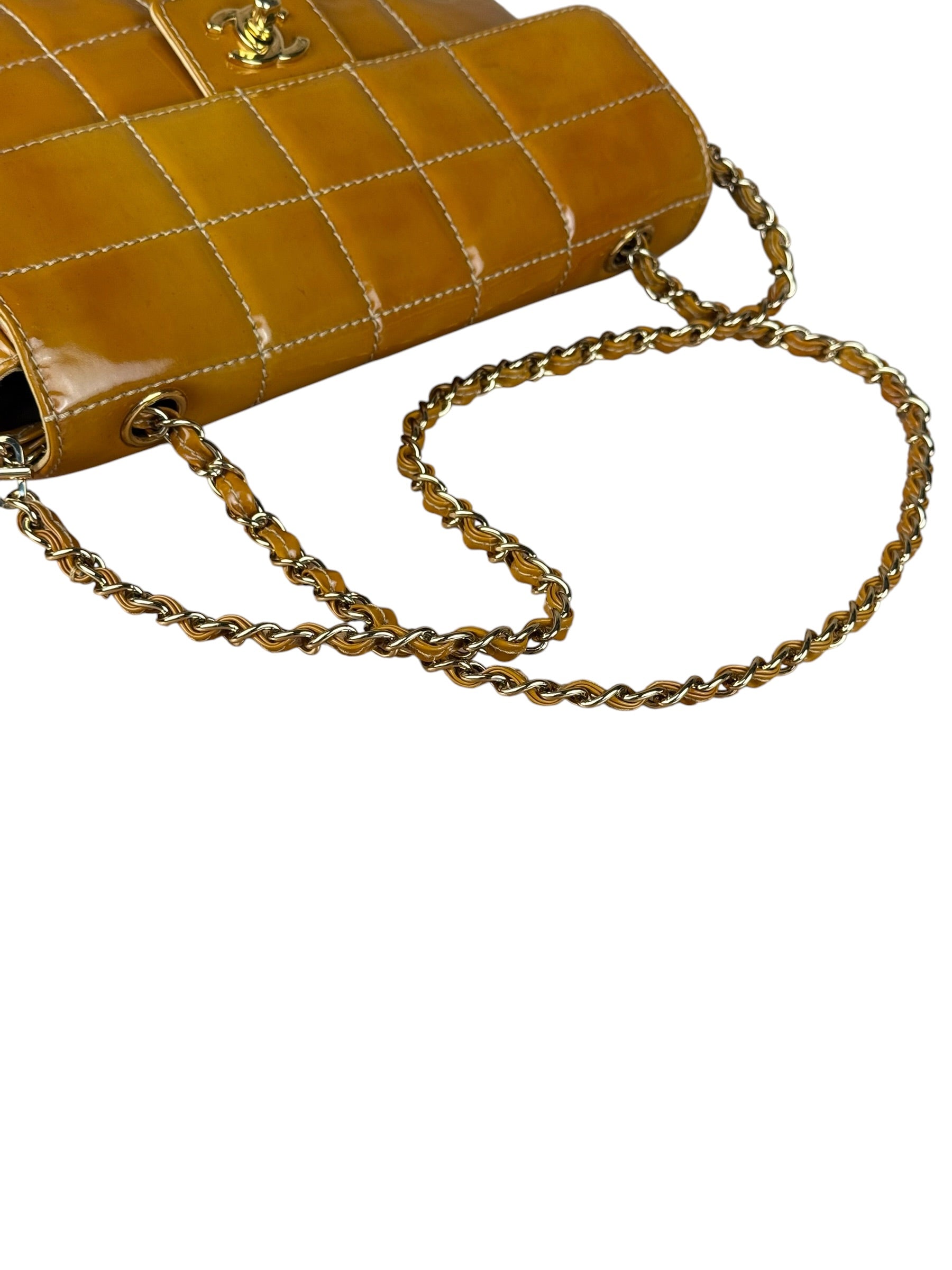 Chanel Gold Patent East West Stitch Flap Bag 2002
