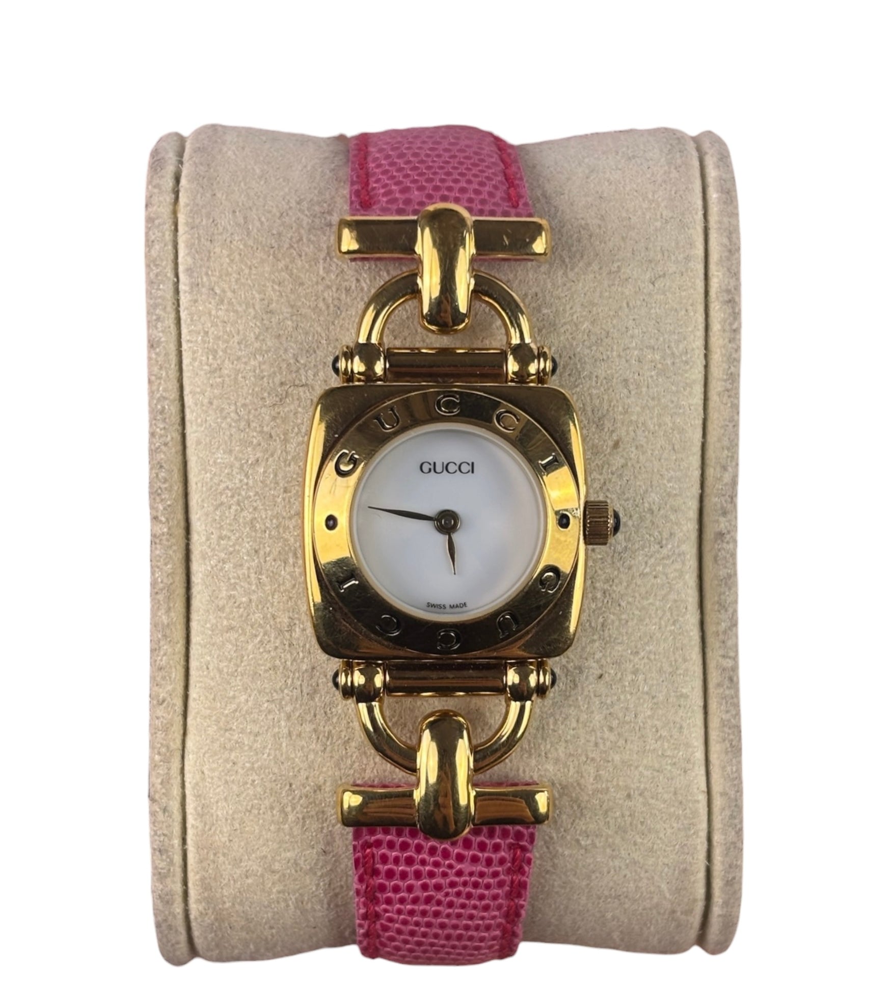 Gucci 6300L White Dial Pink Leather Strap