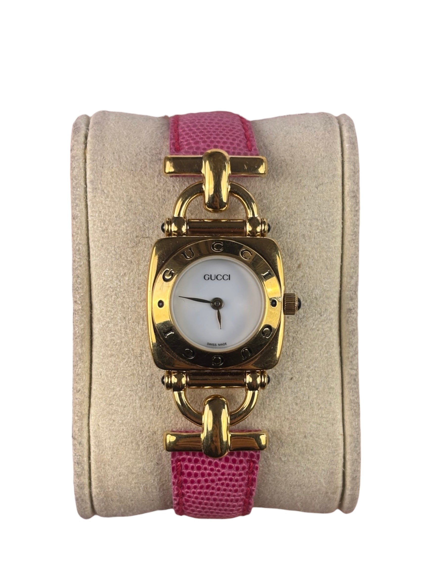 Gucci 6300L White Dial Pink Leather Strap