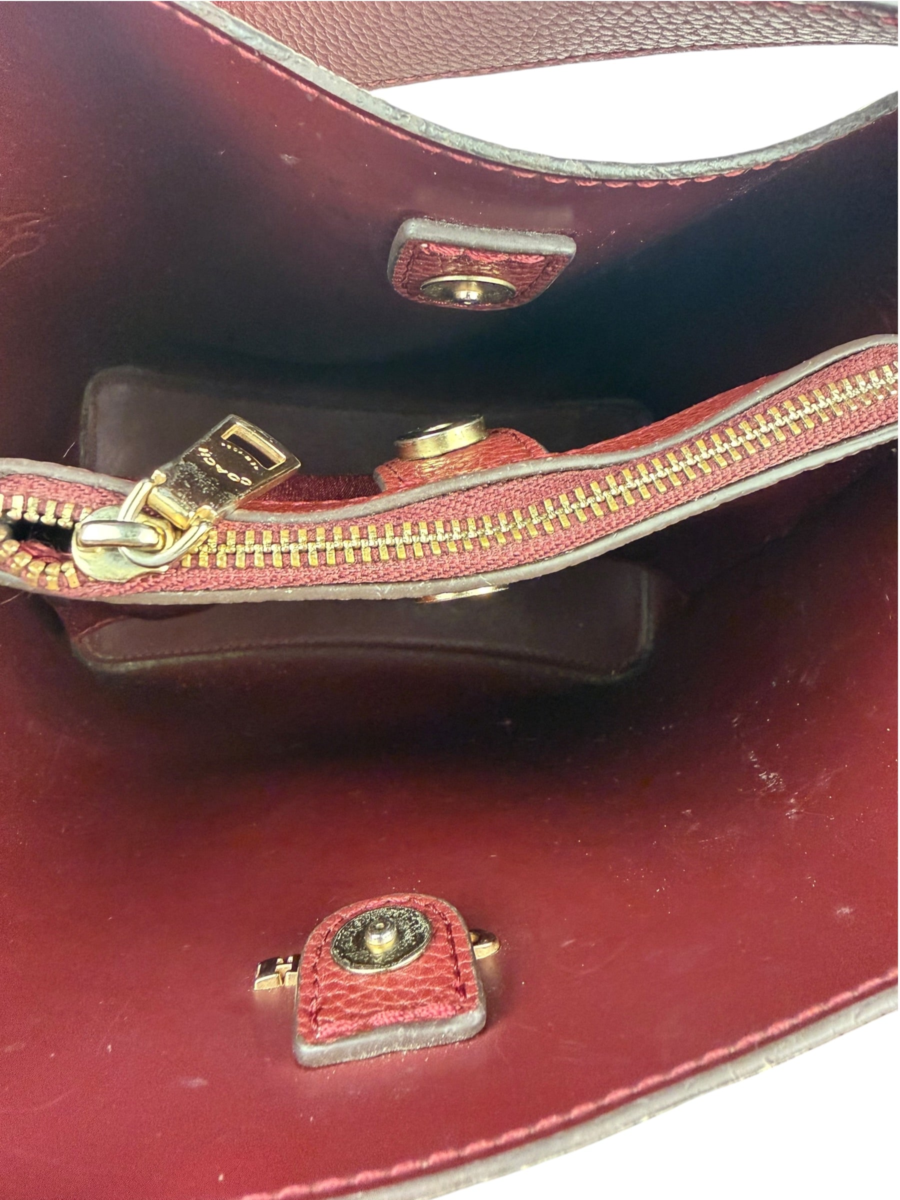 Coach Cream/Burgundy Small Town Bucket Bag