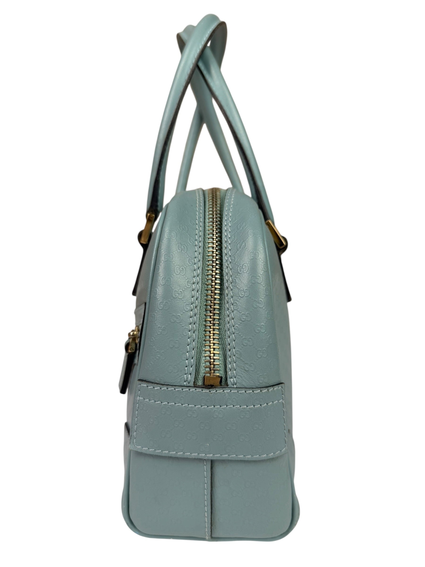 Gucci Blue Leather Micro GG Bowler Bag