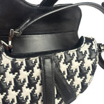 Christian Dior White/Black Leather Houndstooth Micro Saddle Bag