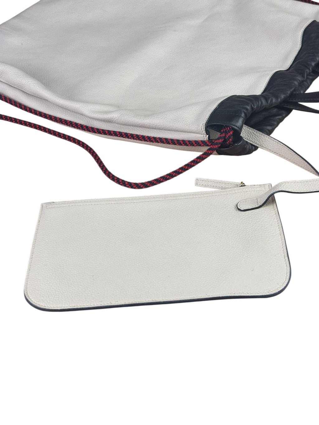 Gucci White/Black Leather Logo Drawstring Backpack