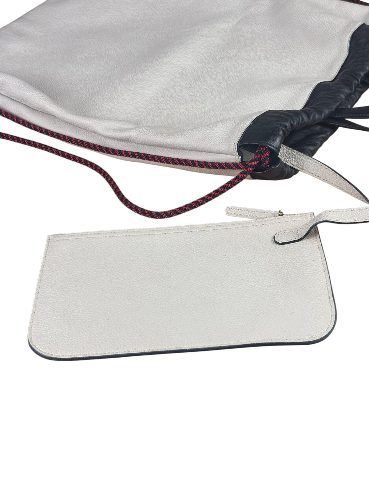 Gucci White/Black Leather Logo Drawstring Backpack