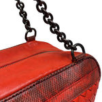 Bottega Veneta Red Lambskin/Lizard Intrecciato Shoulder Bag