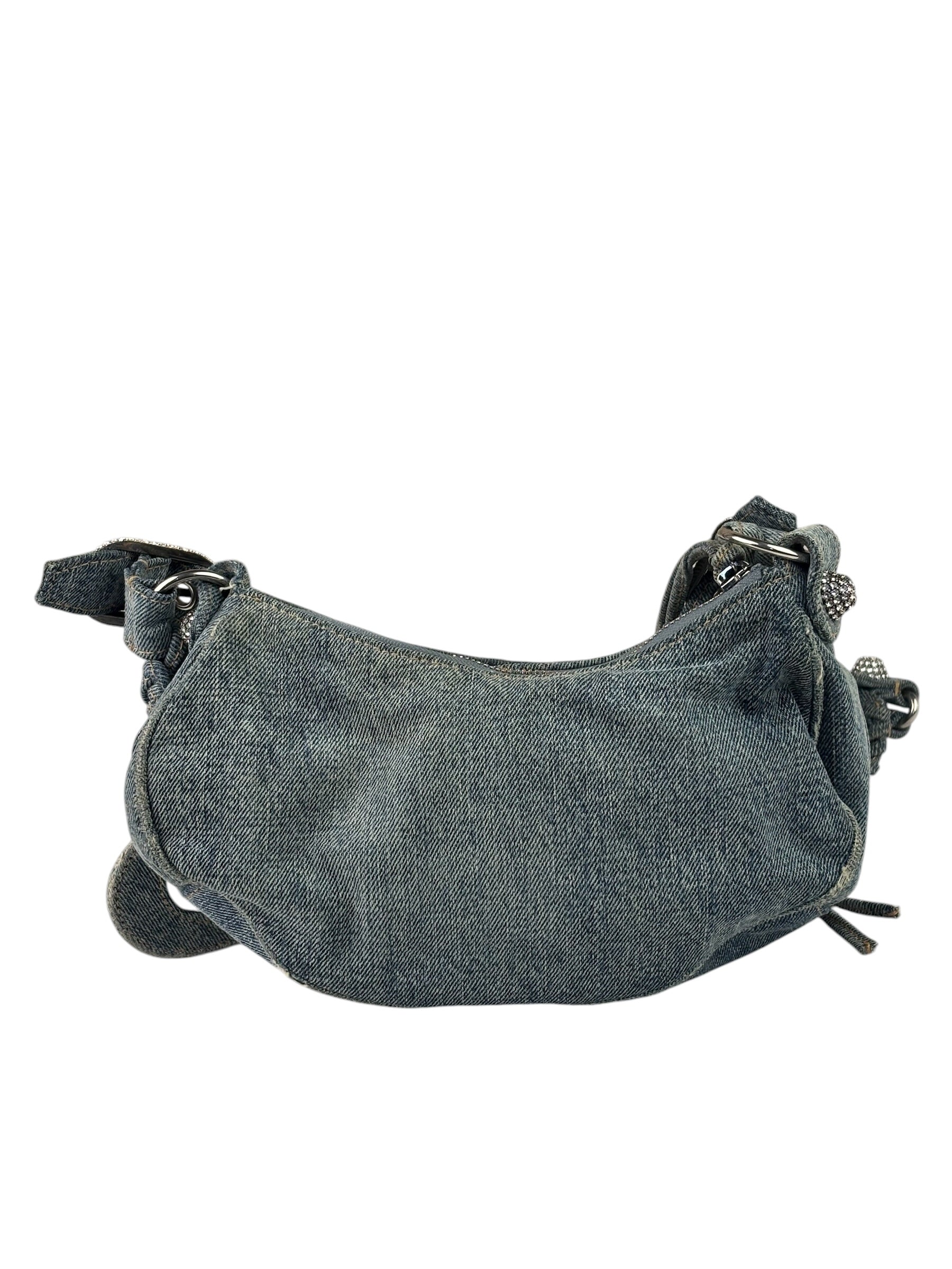 Balenciaga Denim Le Cagole Rhinestones Crossbody Bag