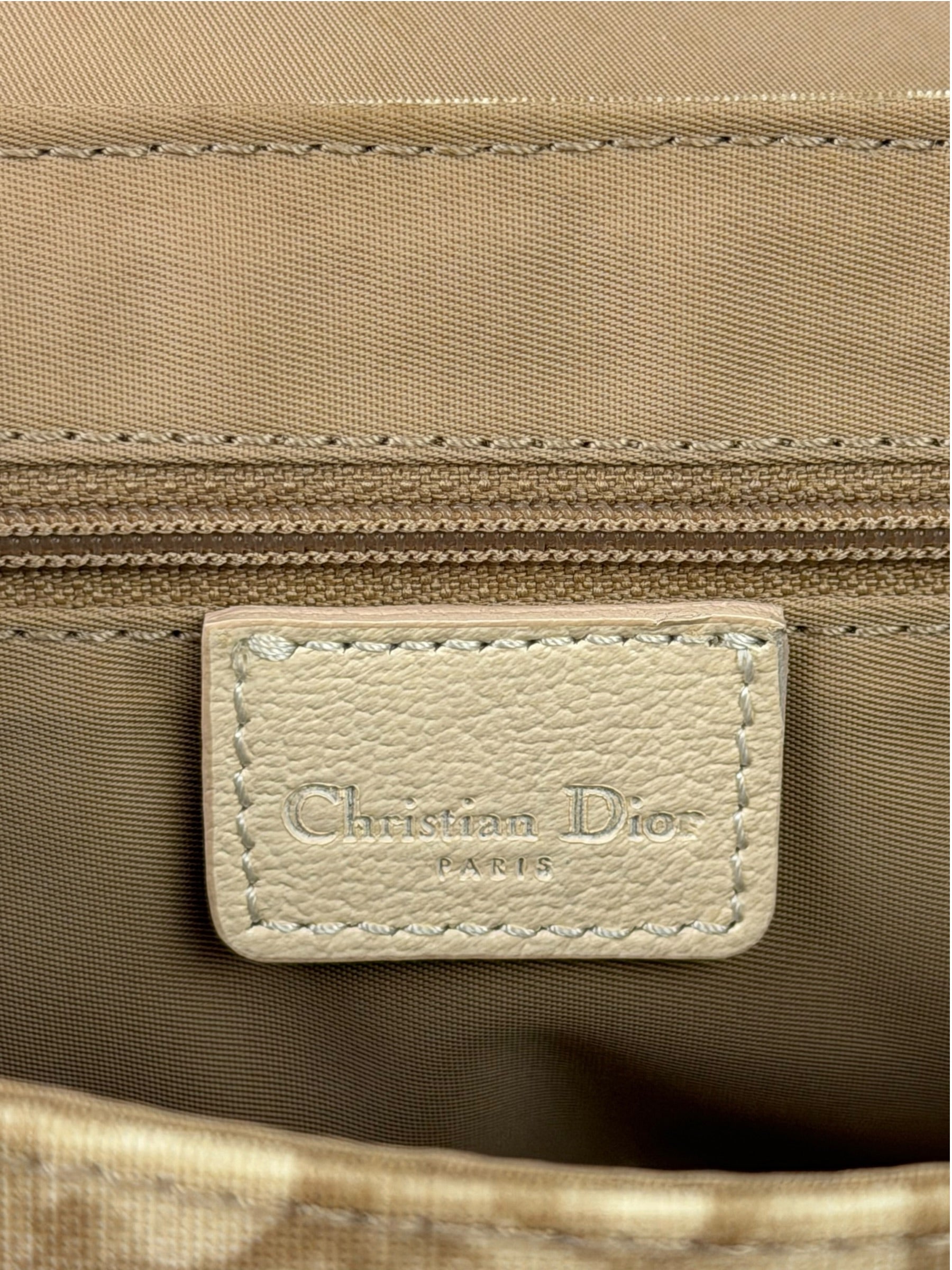 Christian Dior Beige Leather Trim Trotter Floral Embroidered Flap Bag