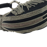 Chole Black Nylon Chain-Link Crescent Mini Hobo Bag