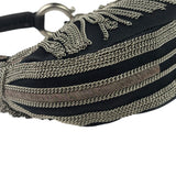 Chole Black Nylon Chain-Link Crescent Mini Hobo Bag
