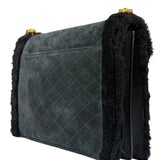 YSL Bicolor Quilted-Suede Shearling Gaby Shoulder Bag