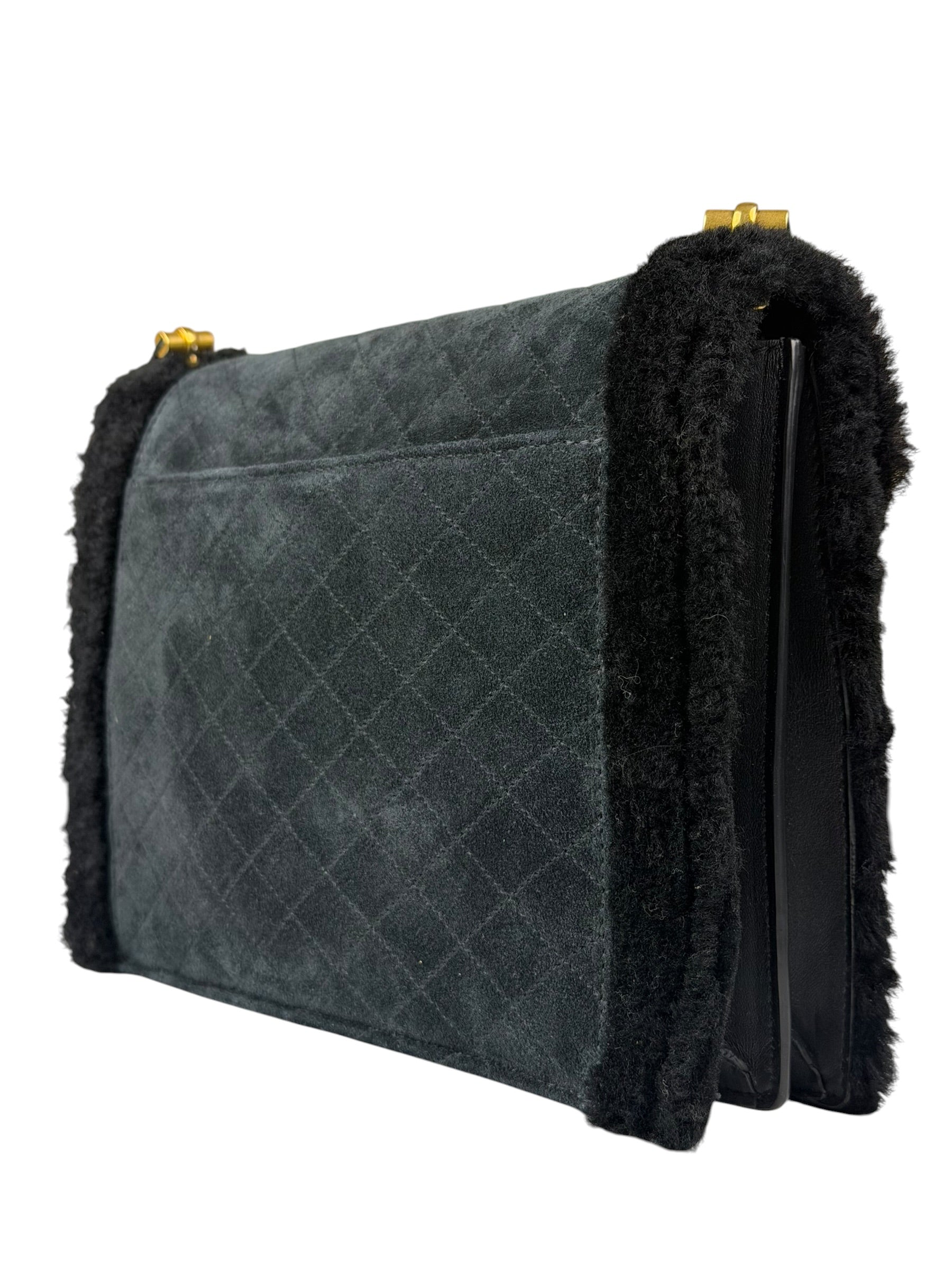 YSL Bicolor Quilted-Suede Shearling Gaby Shoulder Bag