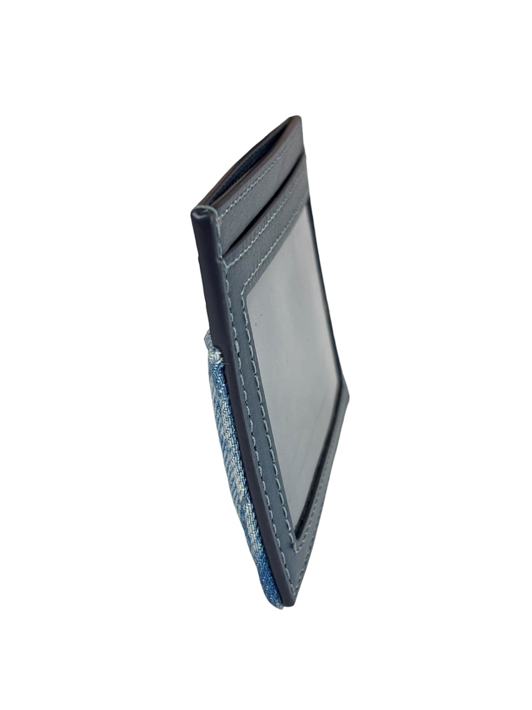Coach Blue Quilted Regenerative Cotton Denim Trim/Leather Slim ID Card Case