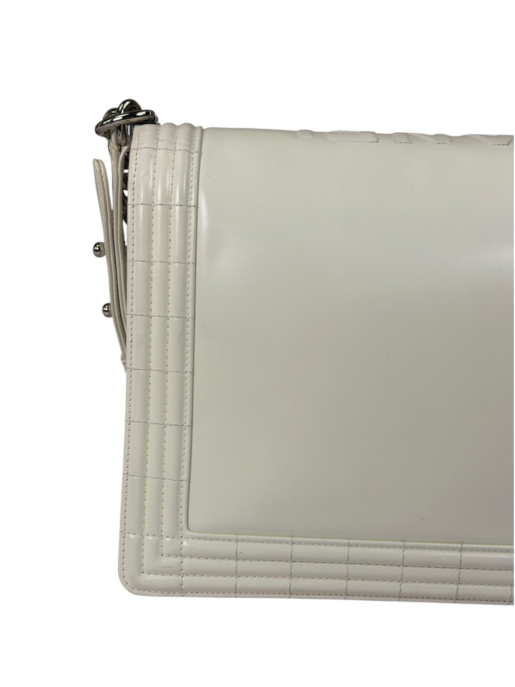 Chanel White Brushed Leather L Boy Bag 2012