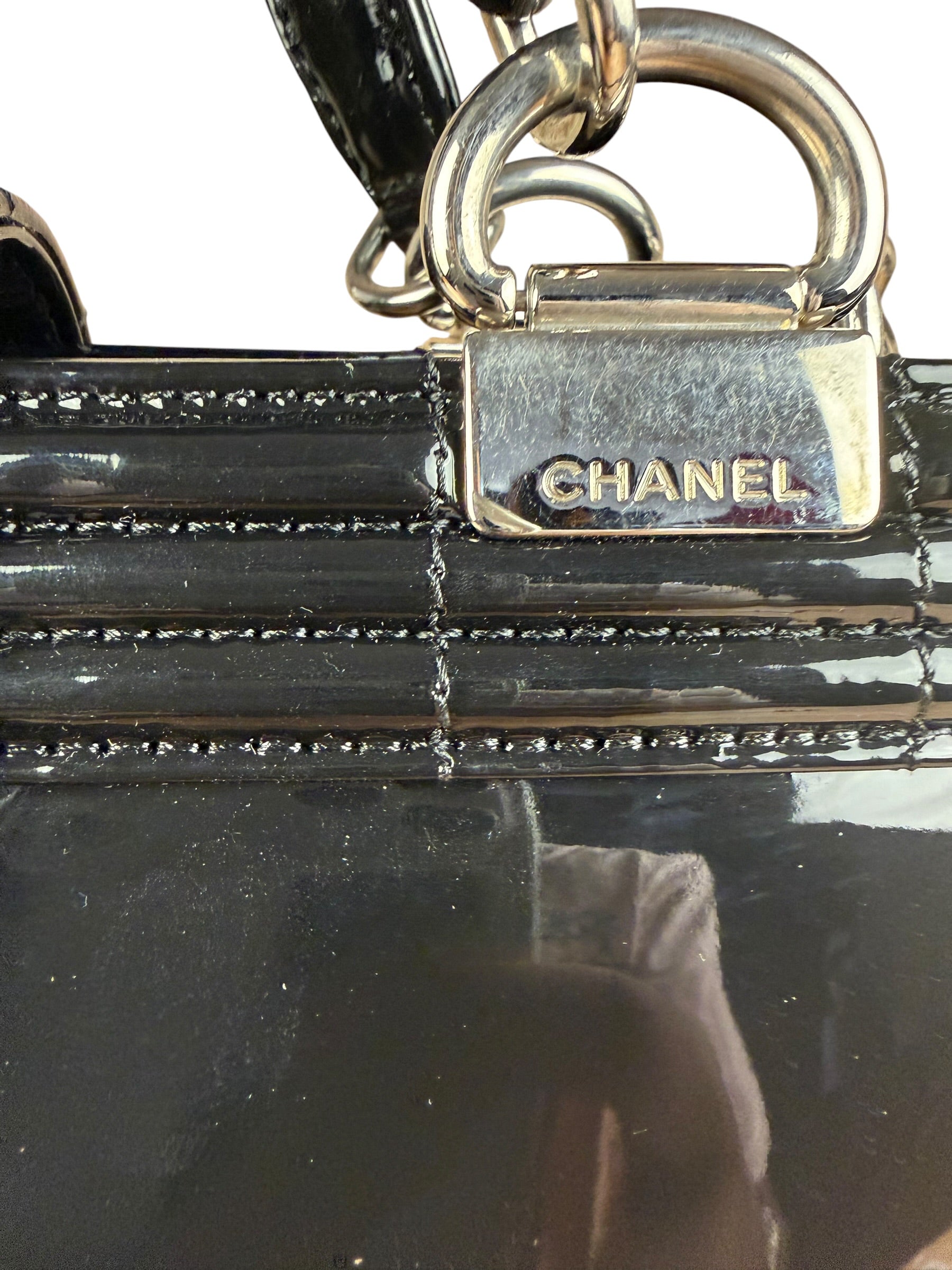 Chanel Black Patent Leather Boy Tote Two-Way Bag 2012