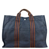 Hermes Vintage Blue/Brown Fourre-Tout Canvas Tote Bag MM