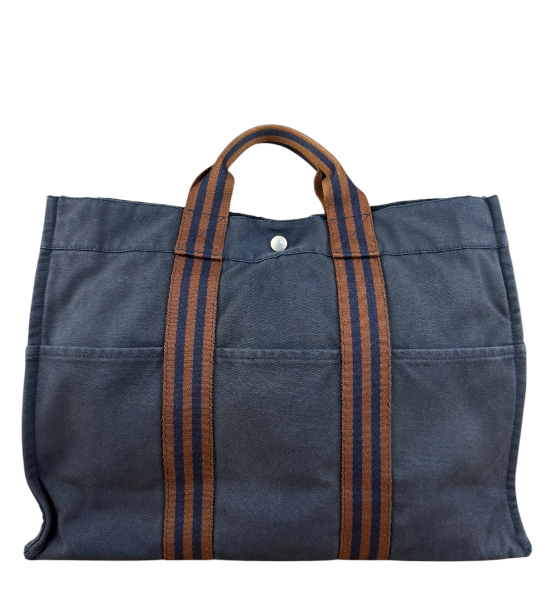 Hermes Vintage Blue/Brown Fourre-Tout Canvas Tote Bag MM