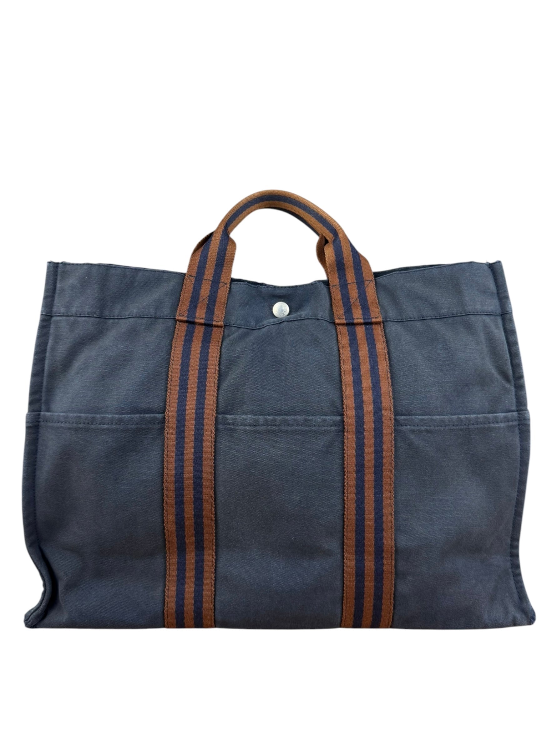 Hermes Vintage Blue/Brown Fourre-Tout Canvas Tote Bag MM