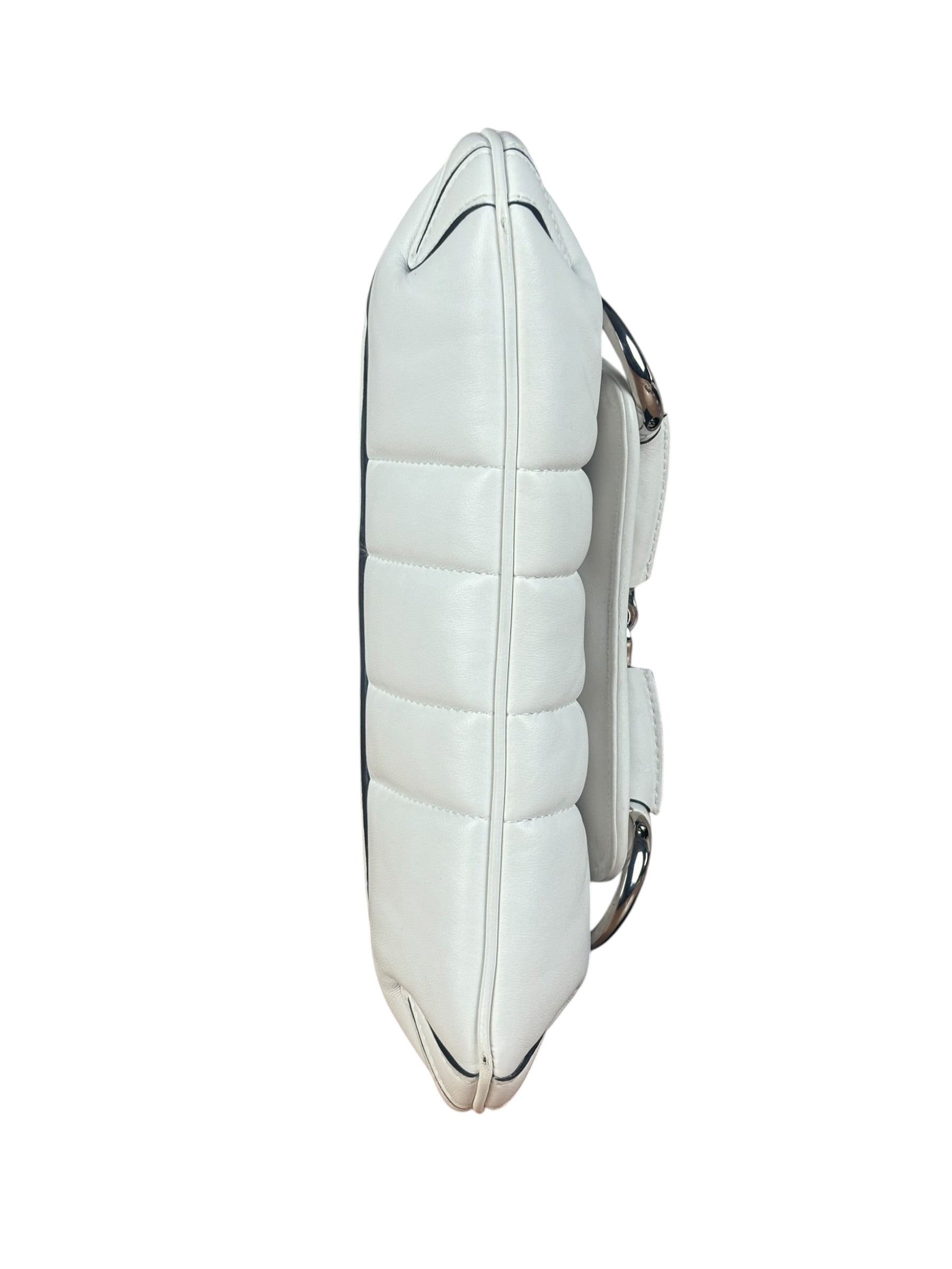Gucci White Puffer Leather Horsebit Shoulder Bag
