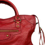 Balenciaga Red Leather Moto City Shoulder Bag Medium