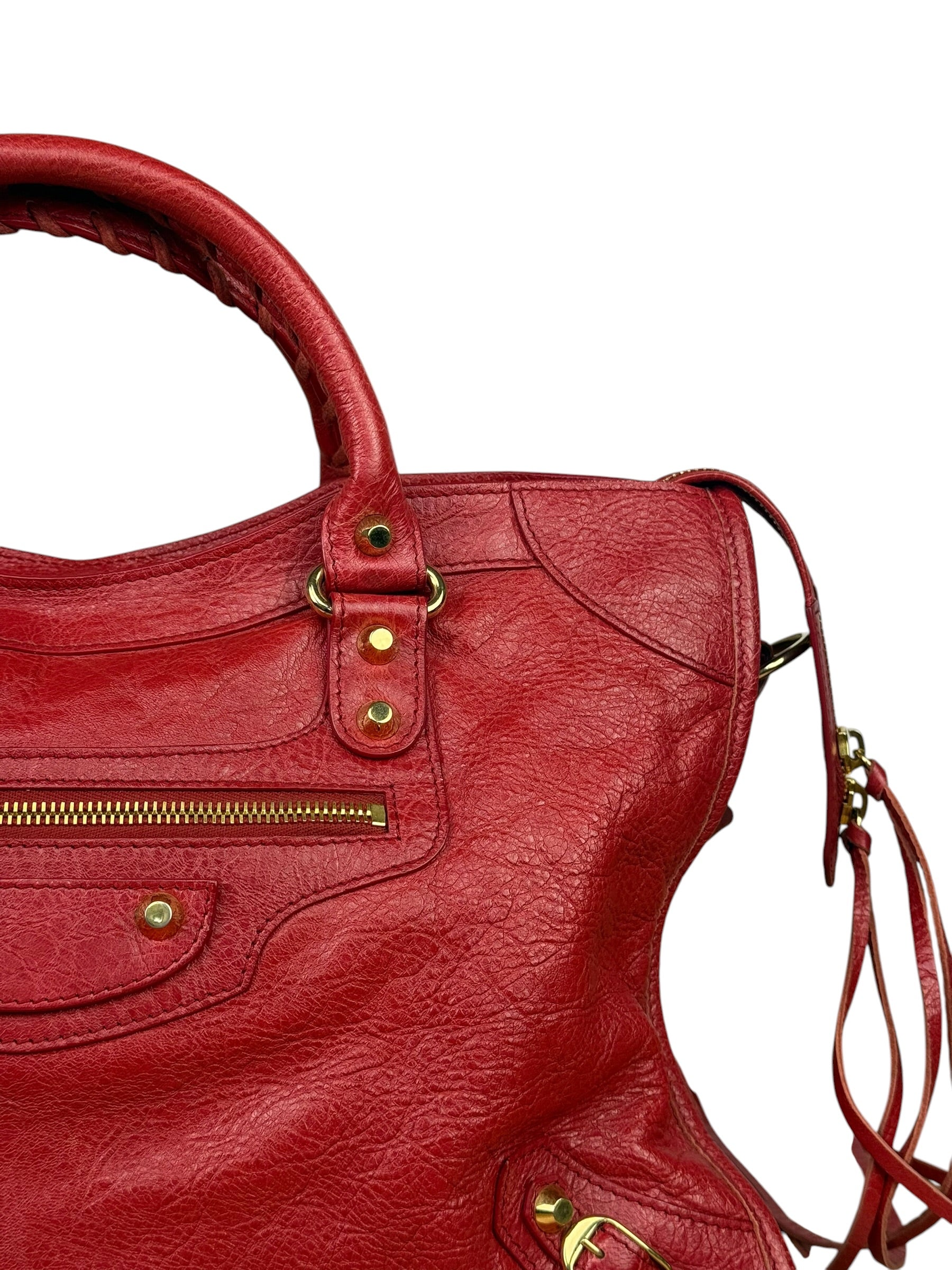 Balenciaga Red Leather Moto City Shoulder Bag Medium