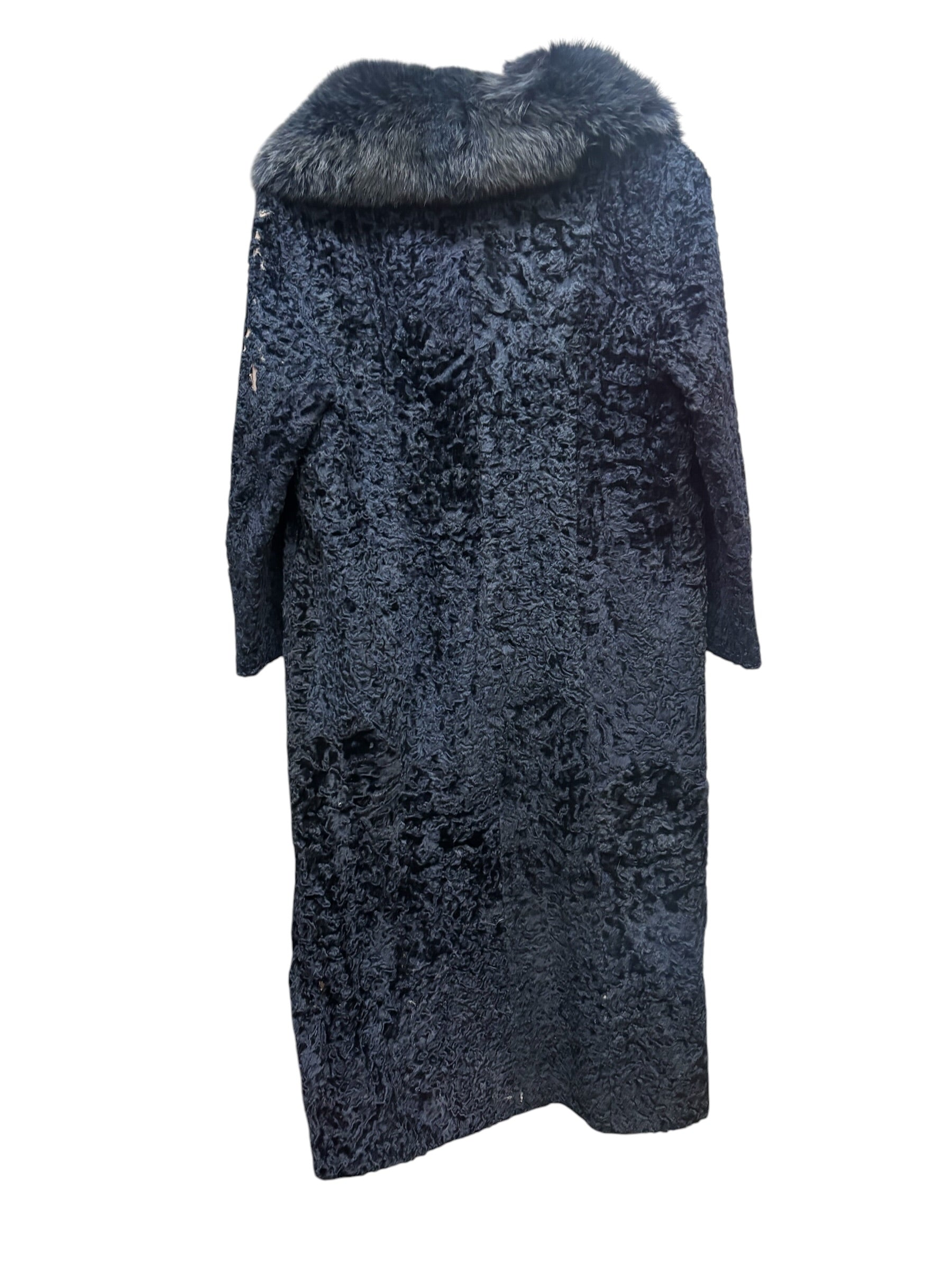 Vintage Navy Blue Persian Lamb Fur Long Coat