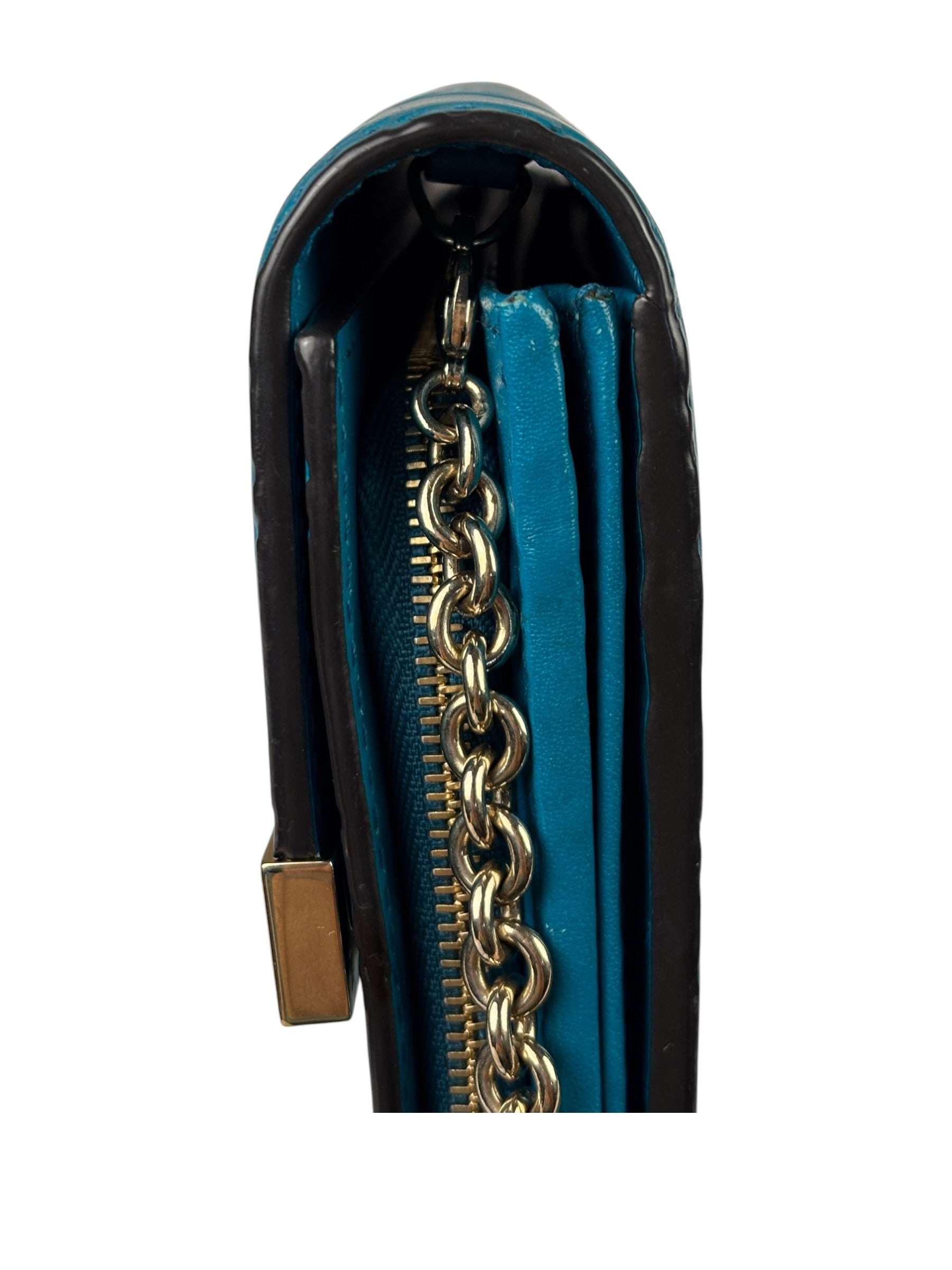 Gucci Turquoise Blue Guccissima Wallet On Chain