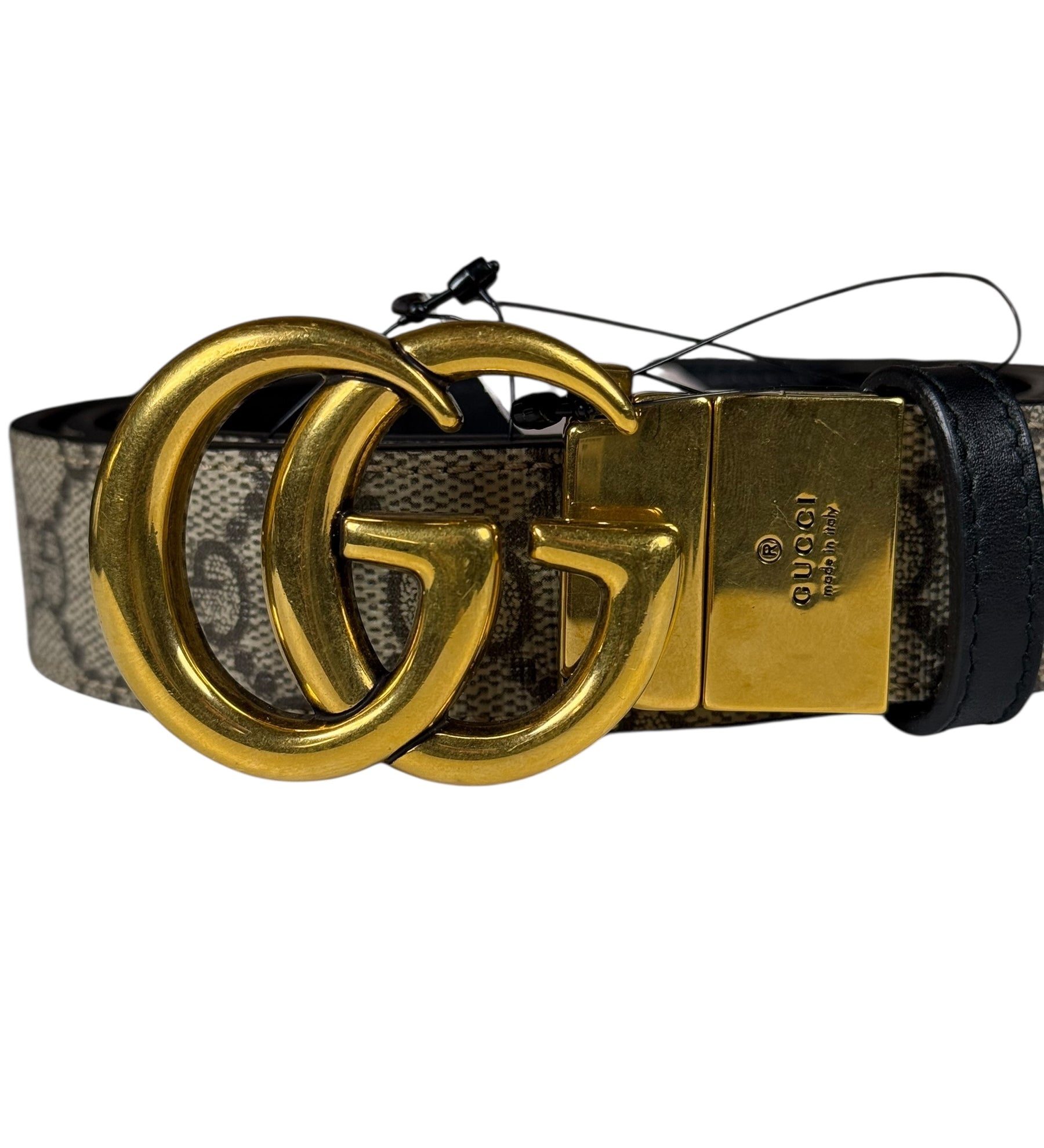 Gucci Belt Reversible GG Supreme/Black Gold Toned Hardware