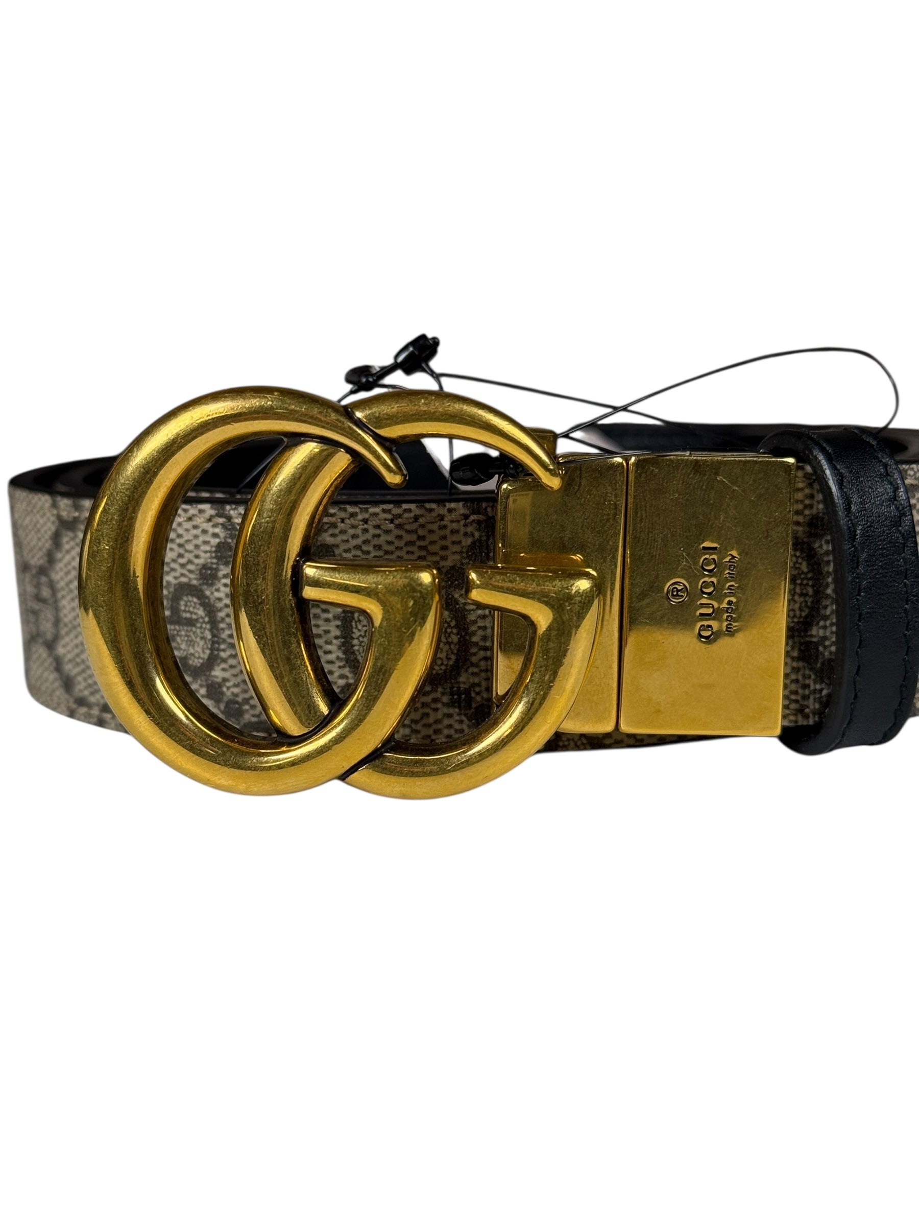 Gucci Belt Reversible GG Supreme/Black Gold Toned Hardware