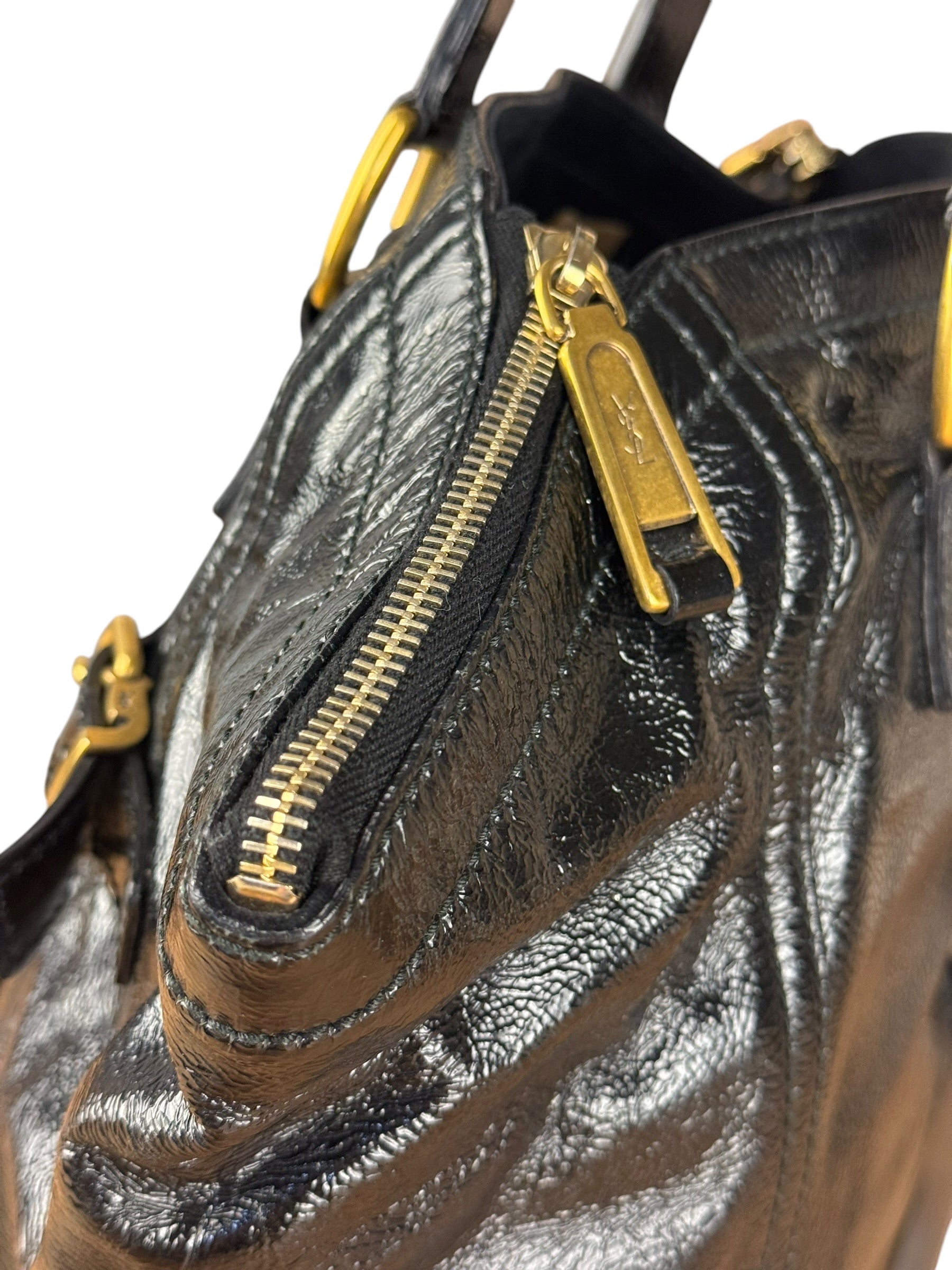 YSL Vintage Black Patent Leather Downtown Handbag