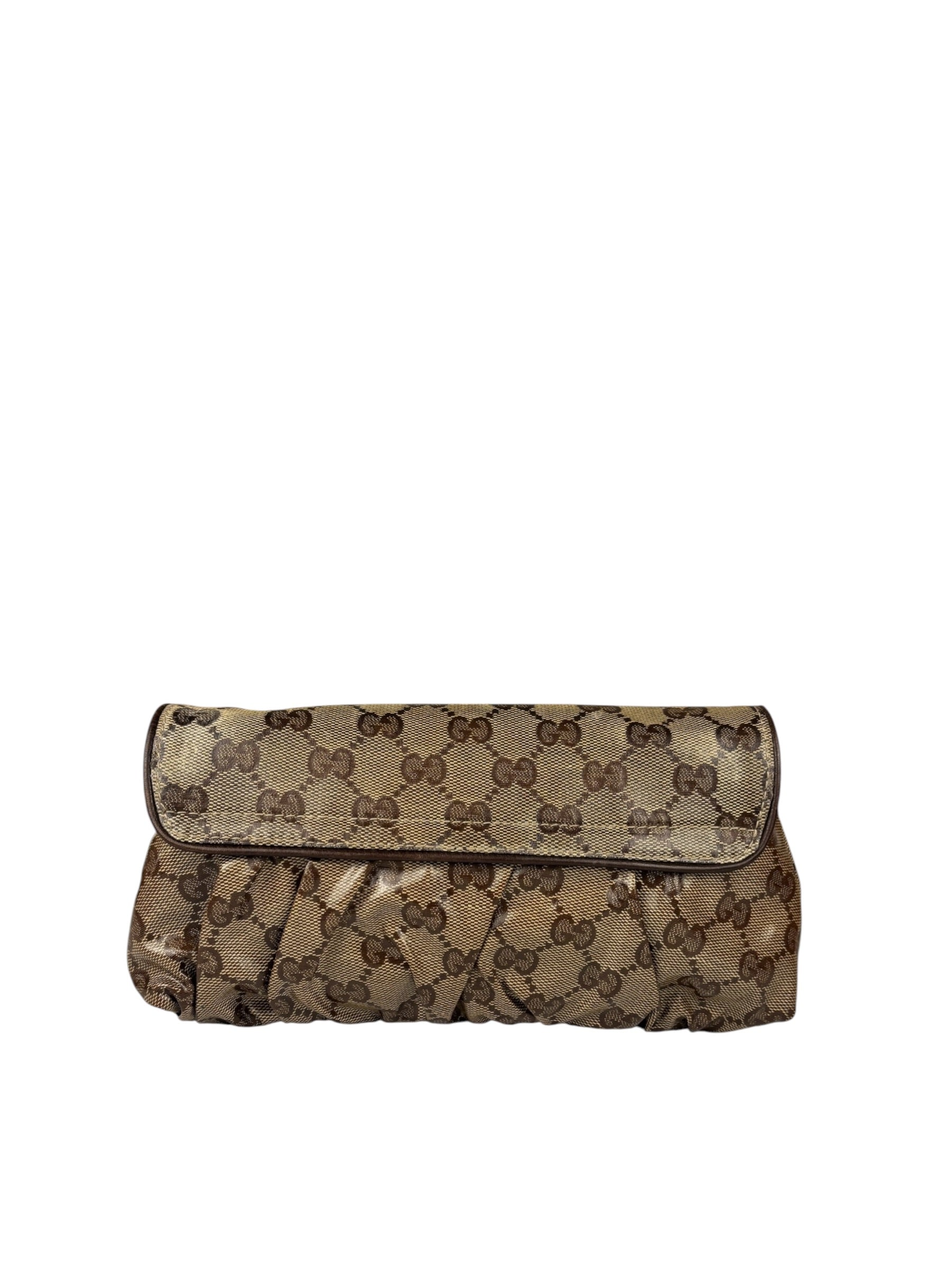 Gucci Brown Patent Leather GG Crystal Babouska Hysteria Pochette