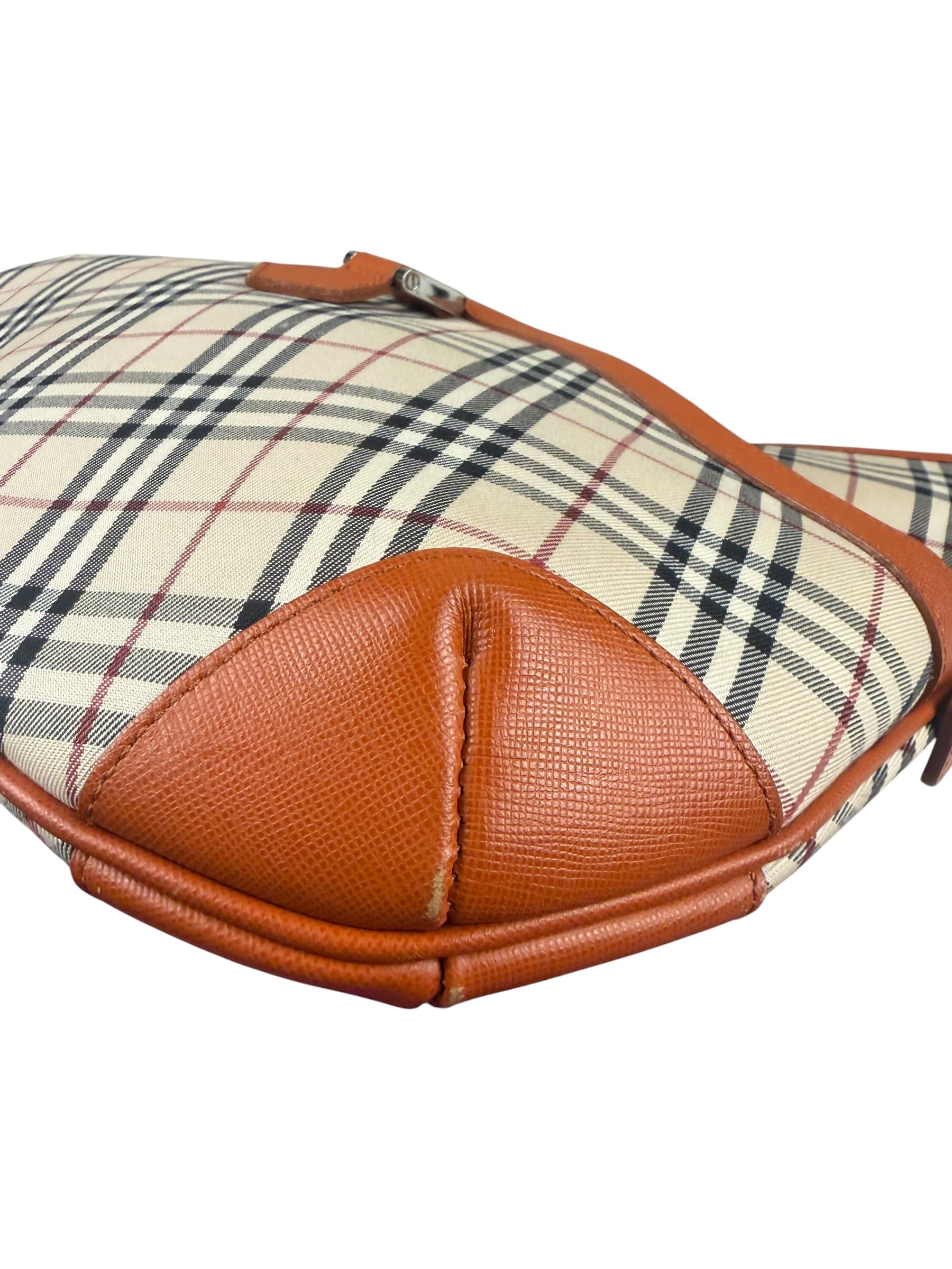 Burberry Orange Leather Trim Nova Check Hobo Bag